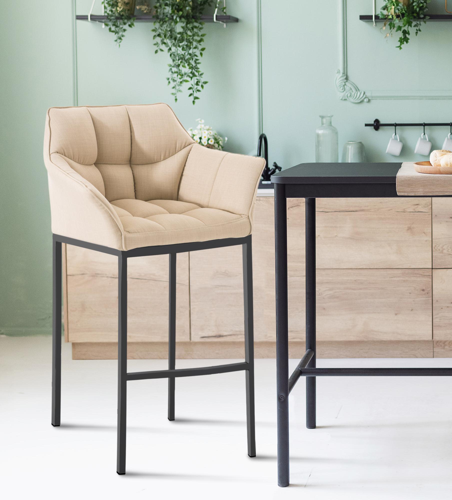 Lot de 2 tabourets de bar Damaso en tissu avec piètement à quatre pieds