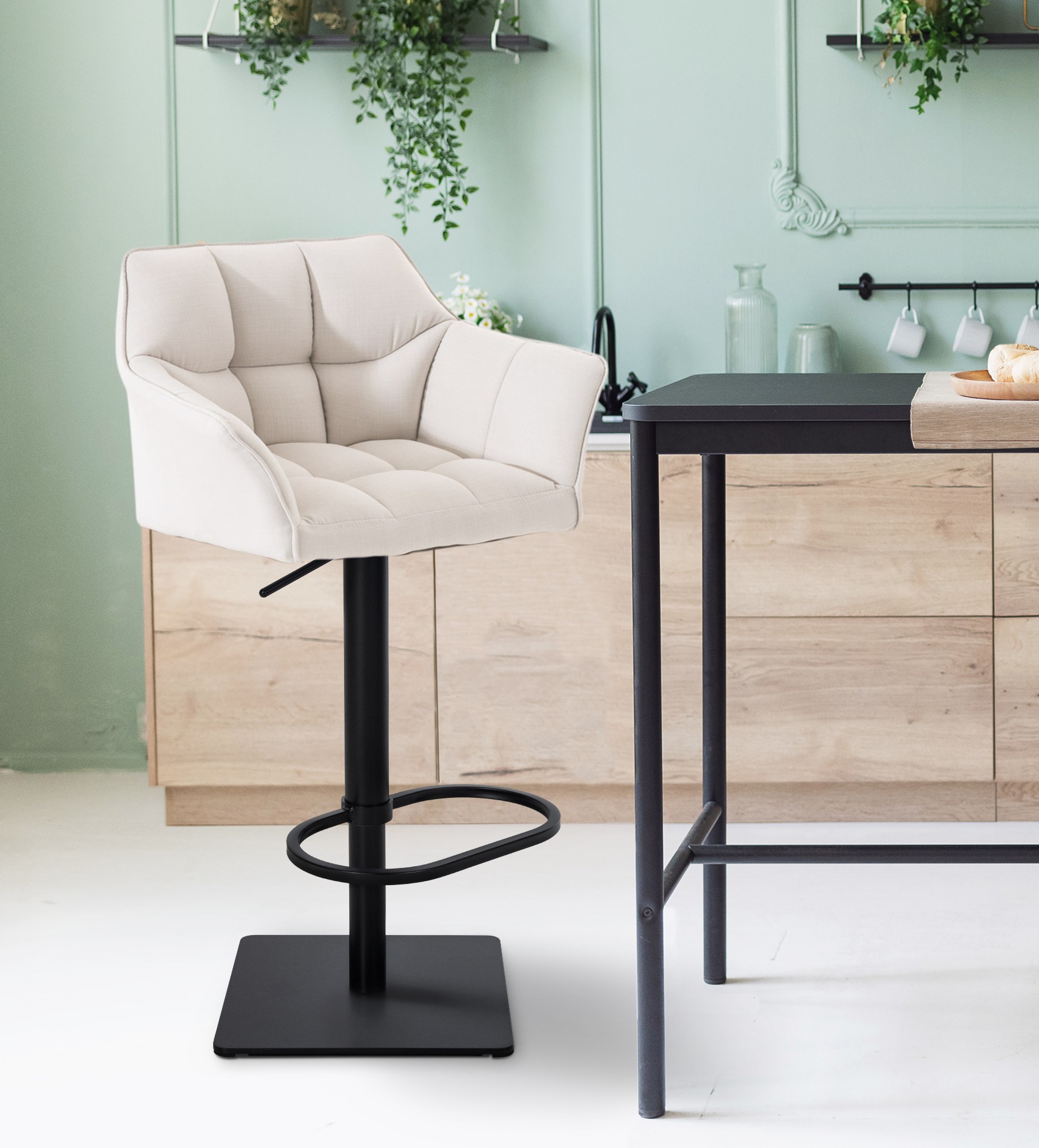 Lot de 2 tabourets de bar Damaso avec revetement en tissu