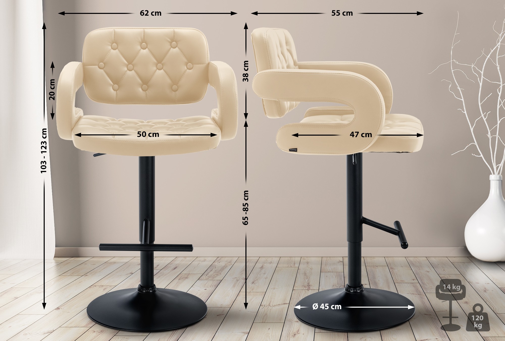 Tabouret de bar Dublin similicuir avec pied en métal