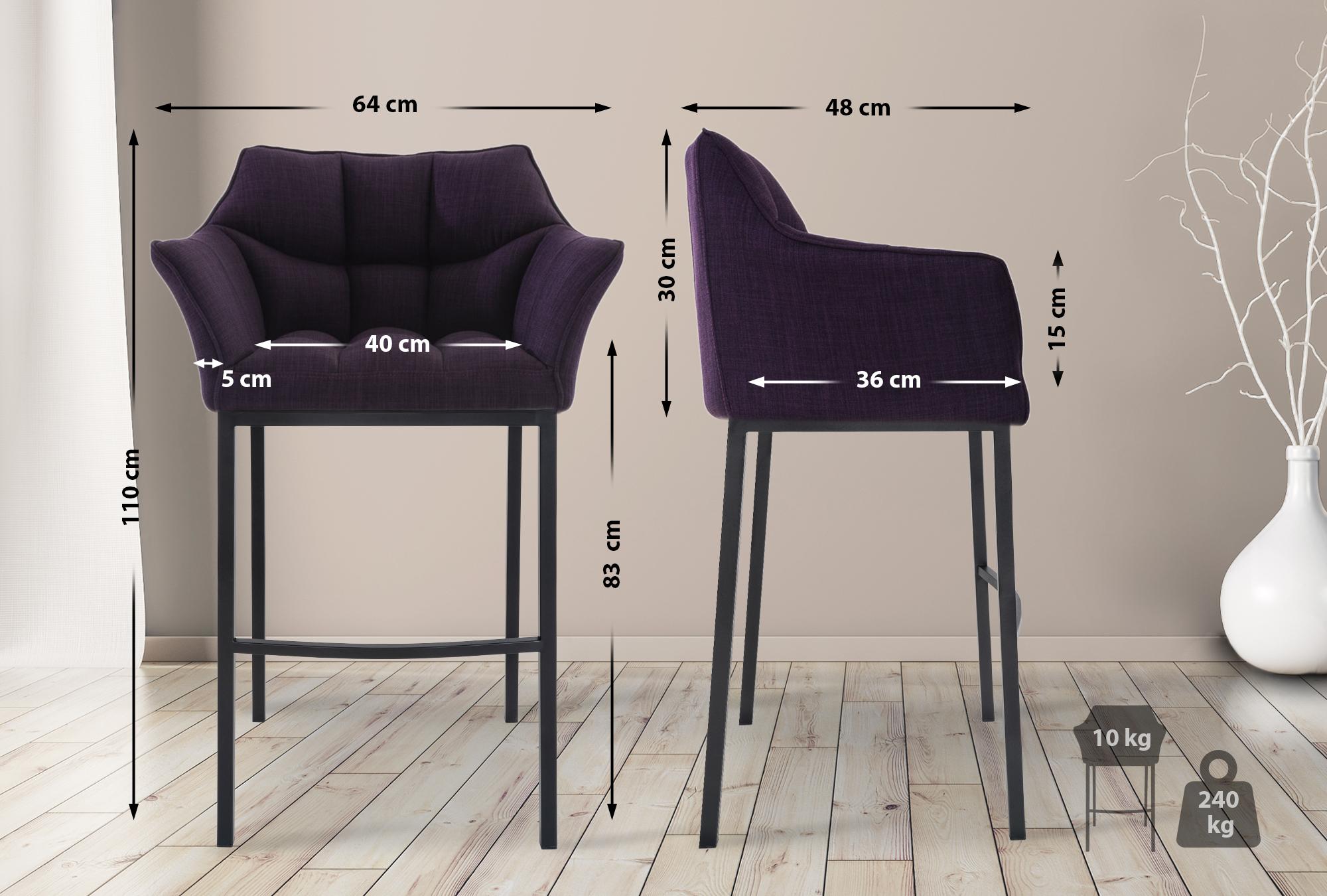 Lot de 2 tabourets de bar Damaso en tissu avec piètement à quatre pieds