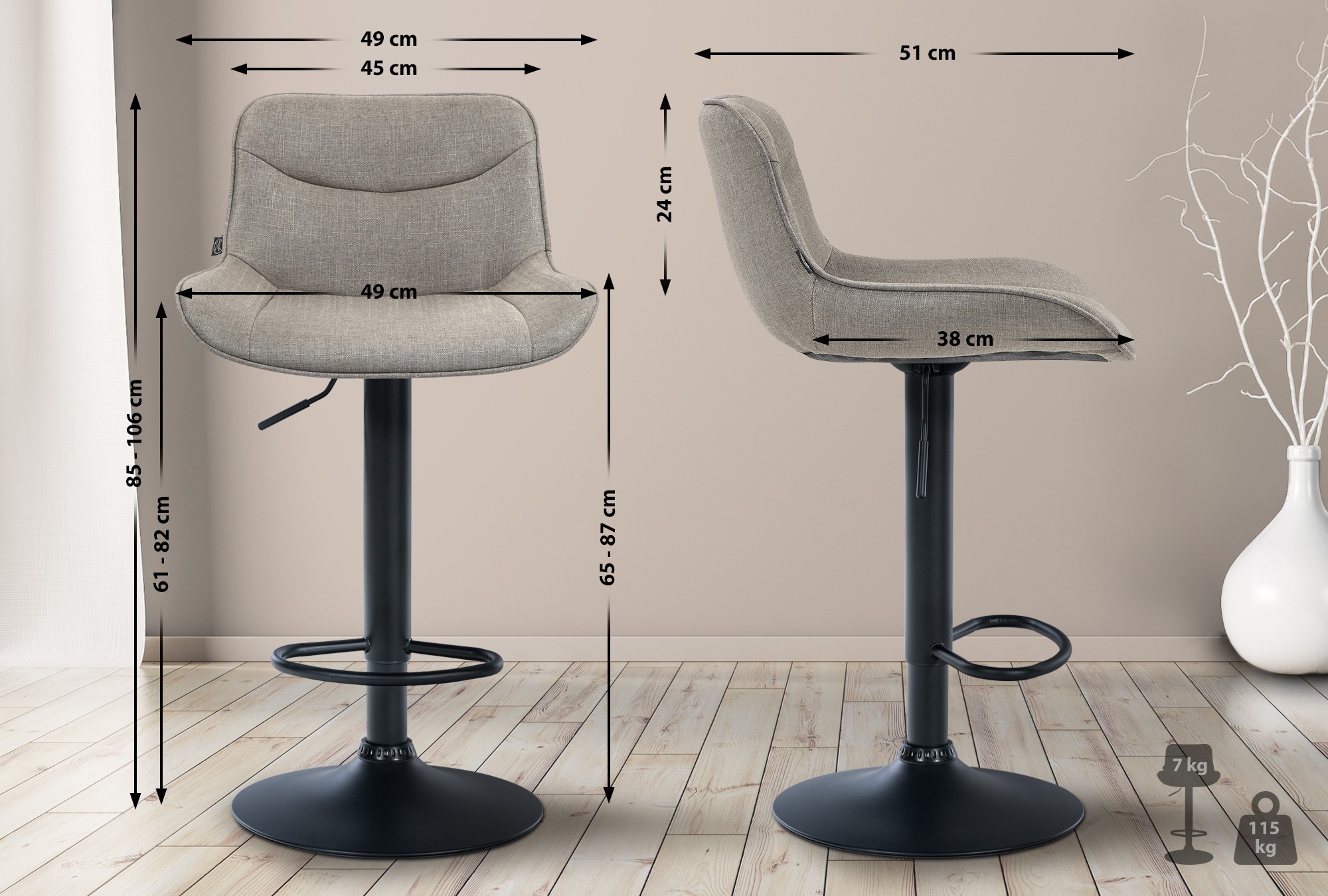 Lot de 2 tabourets de bar Vonore tissu