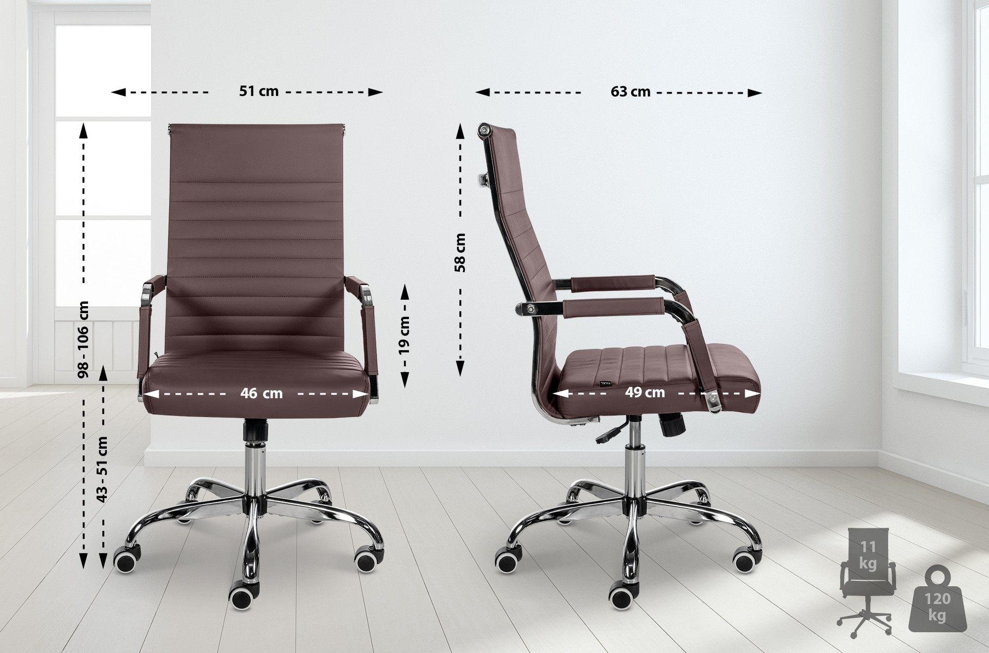 Chaise de bureau Amadora avec hauteur réglable et Pied en métal