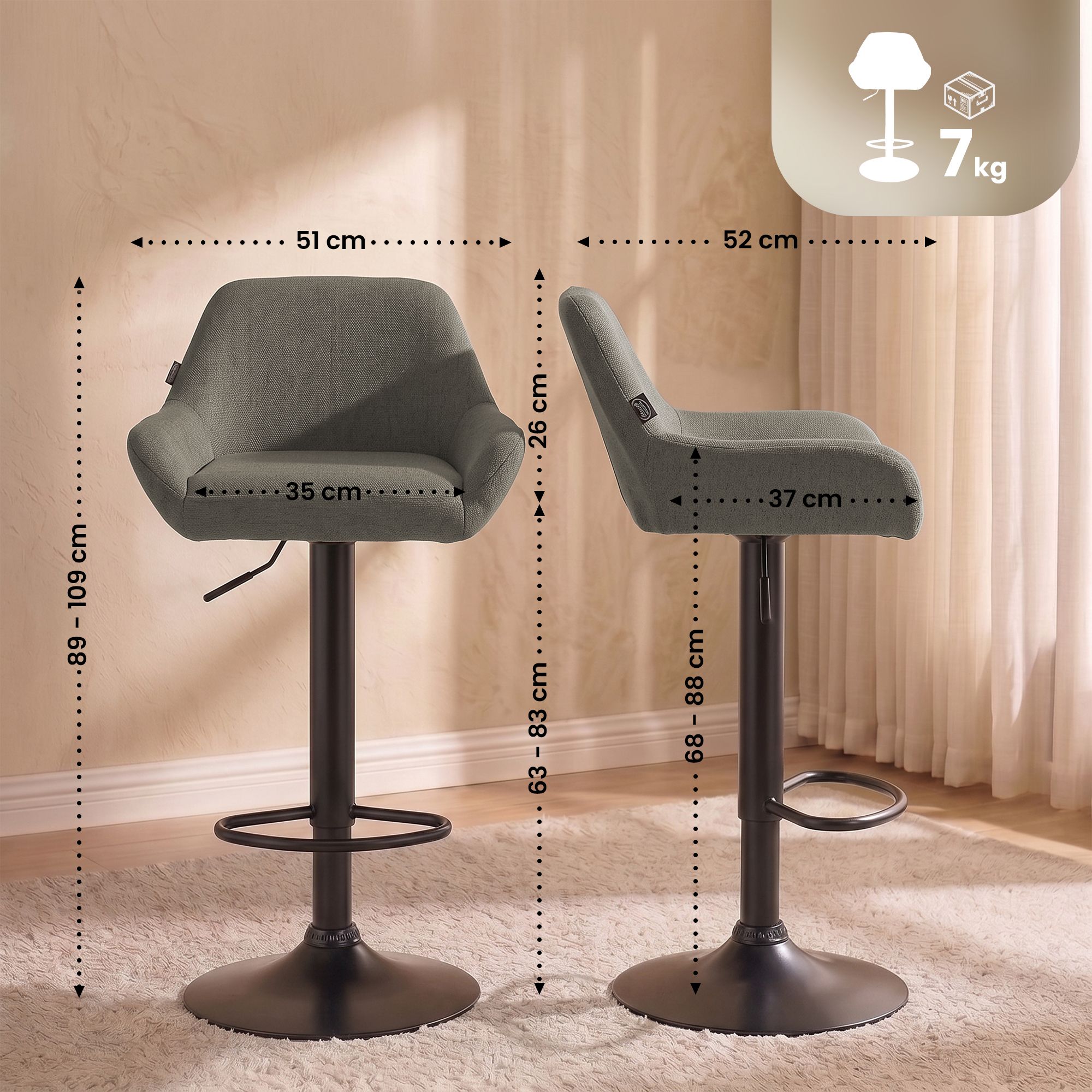 Lot de 2 tabourets de bar Braga en tissu