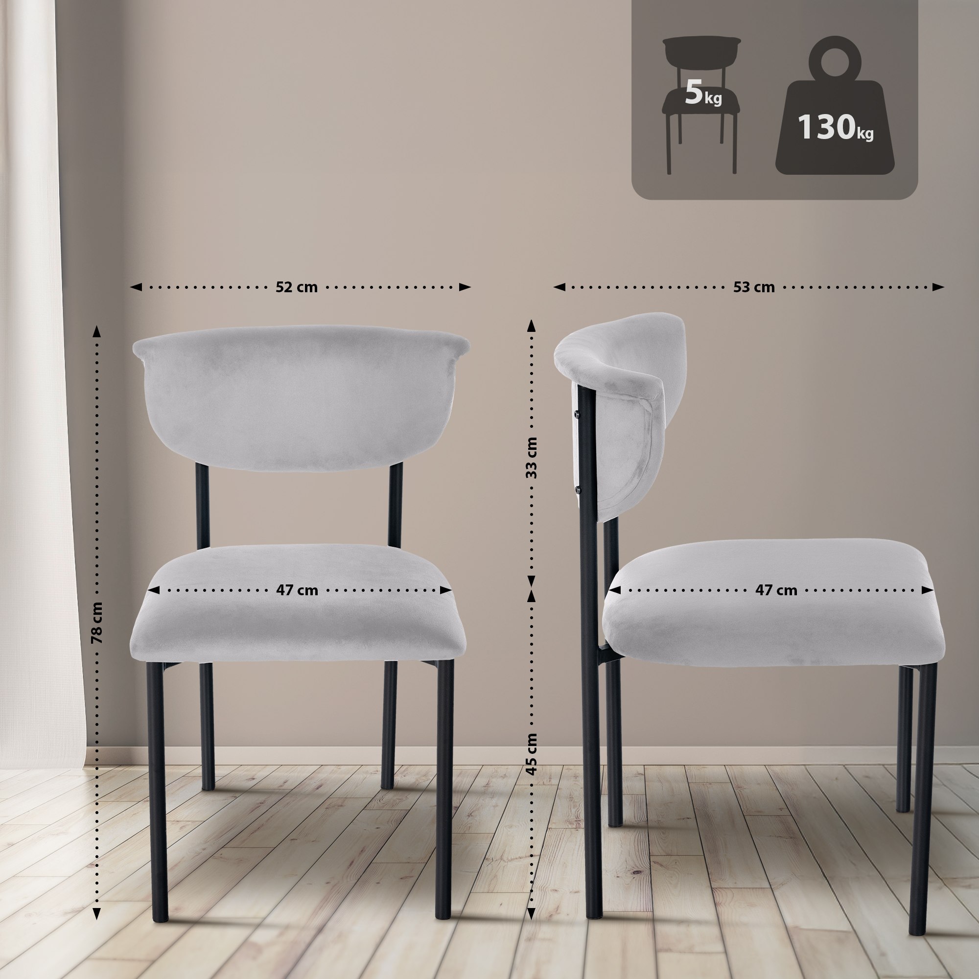 Chaise de salle à manger Gambell en Velours