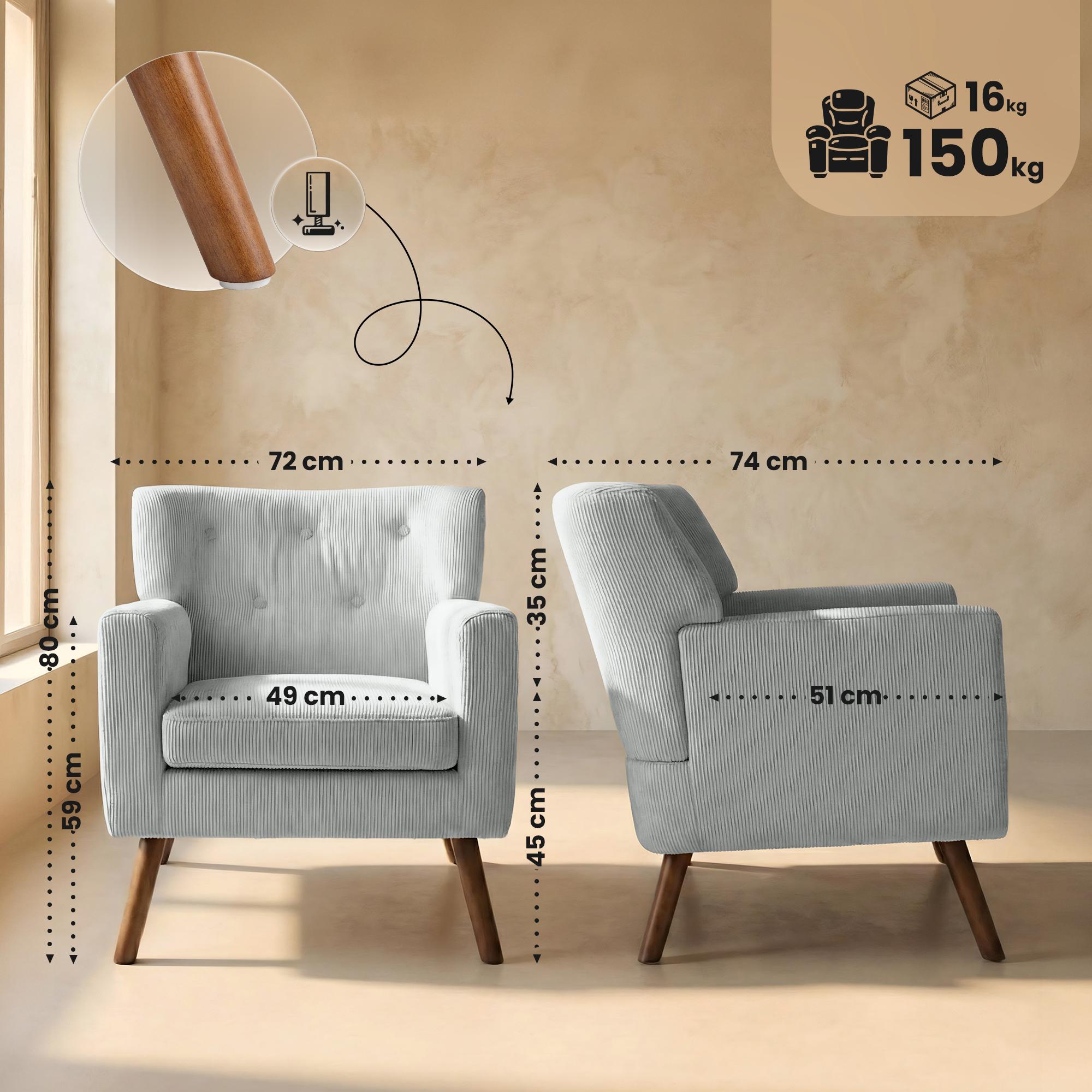 Fauteuil Kioni en velours cotele