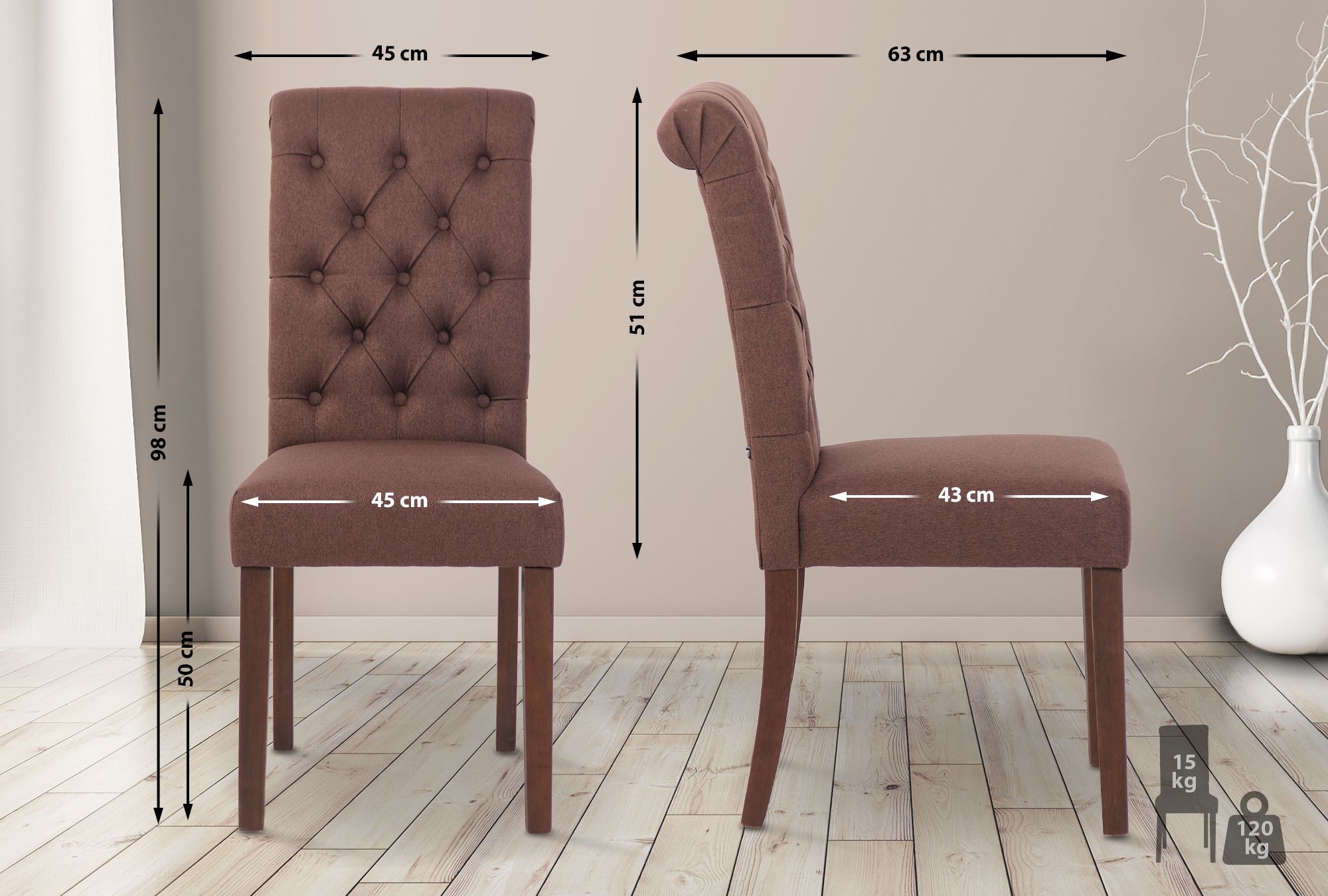 Chaise de salle à manger Lisburn avec Pieds en bois de caoutchouc