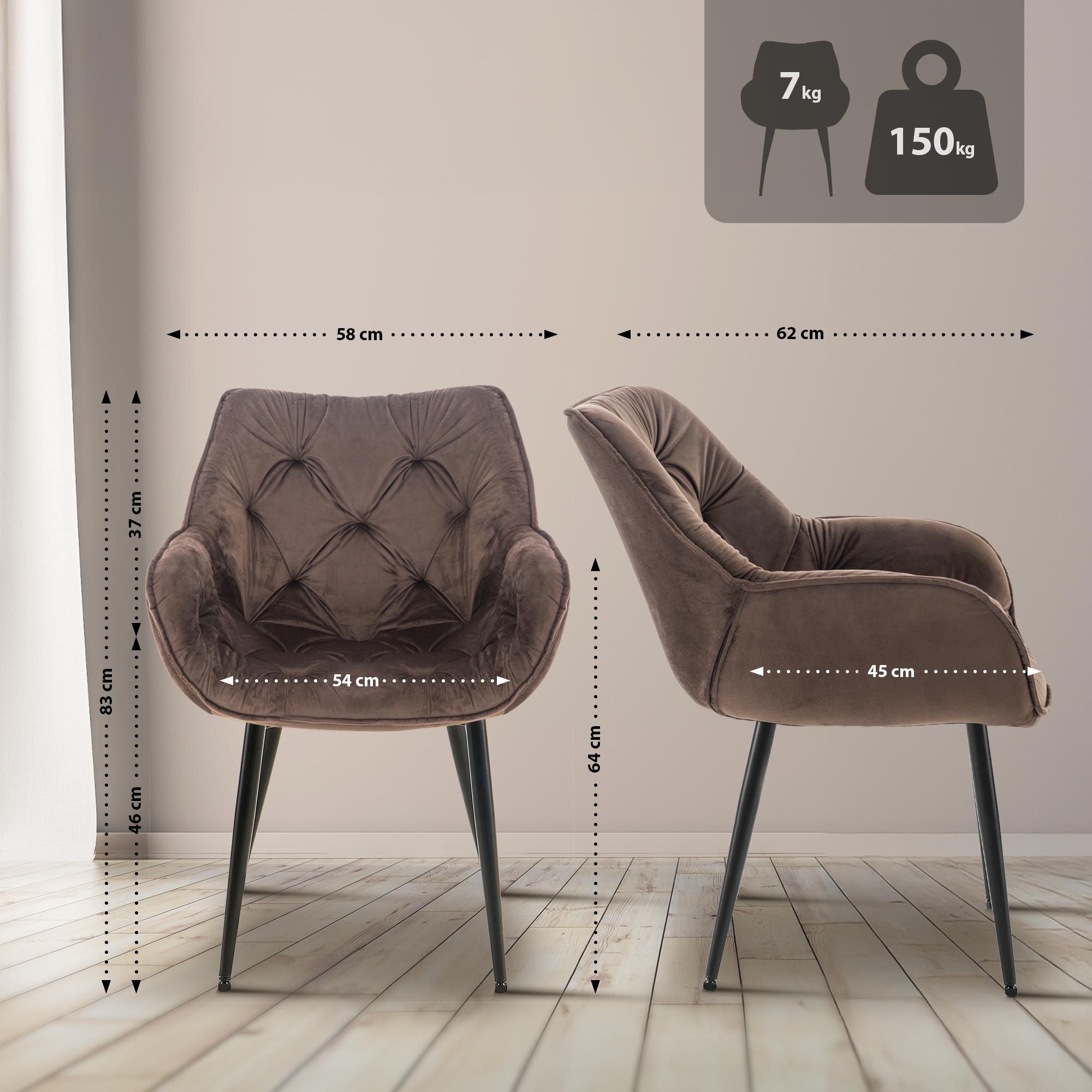Chaise de salle à manger Tanna en Velours avec Piètement en Métal noir