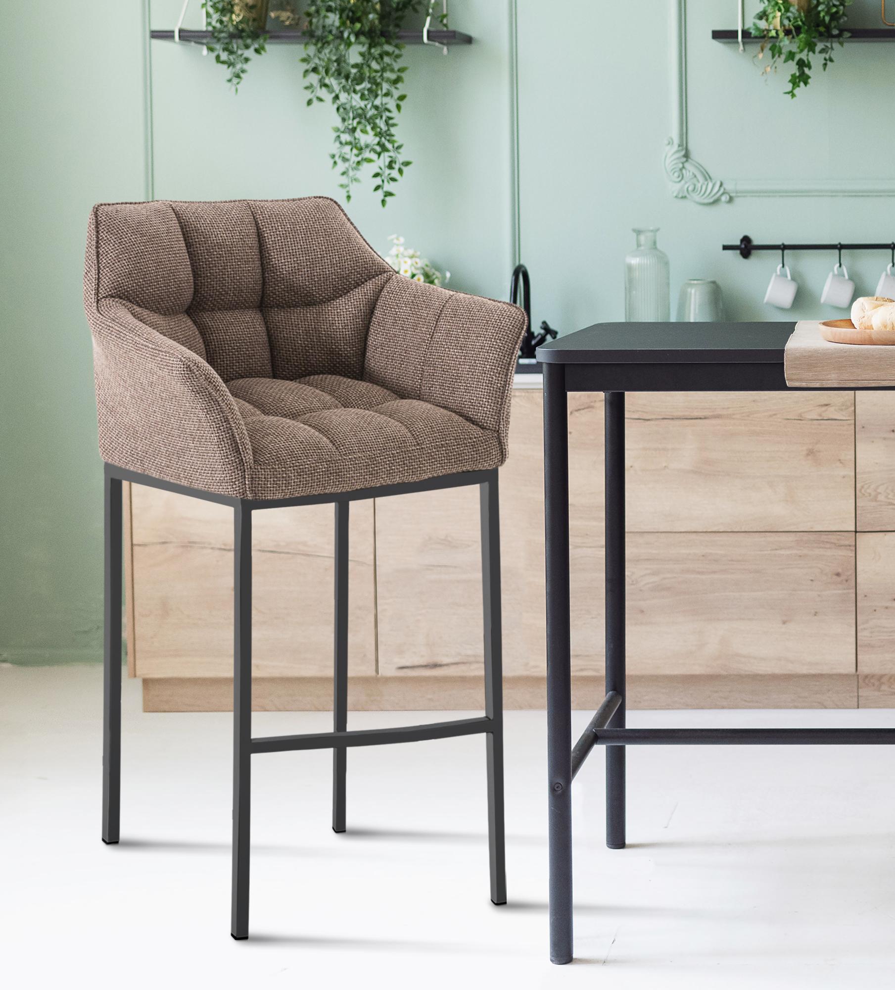 Lot de 2 tabourets de bar Damaso en tissu avec piètement à quatre pieds
