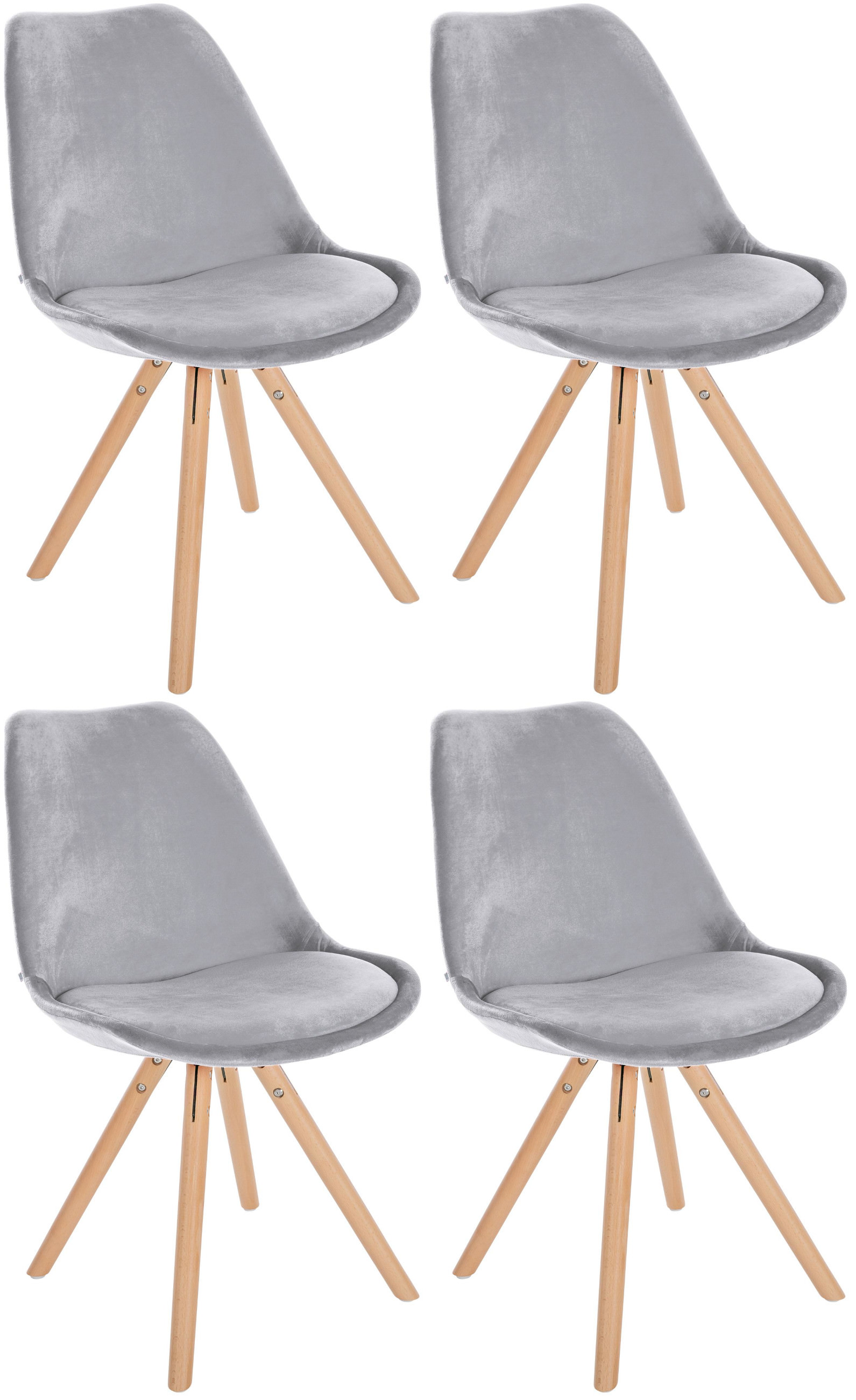 Lot de 4 chaises de salle à manger Sofia en velours Pieds en bois
