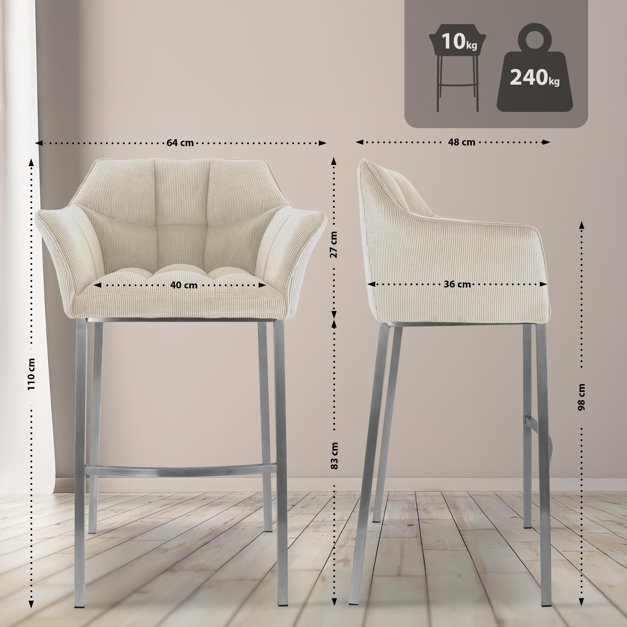 Tabouret de Bar Damaso en Velours Côtelé avec Piétement à Quatre Pieds