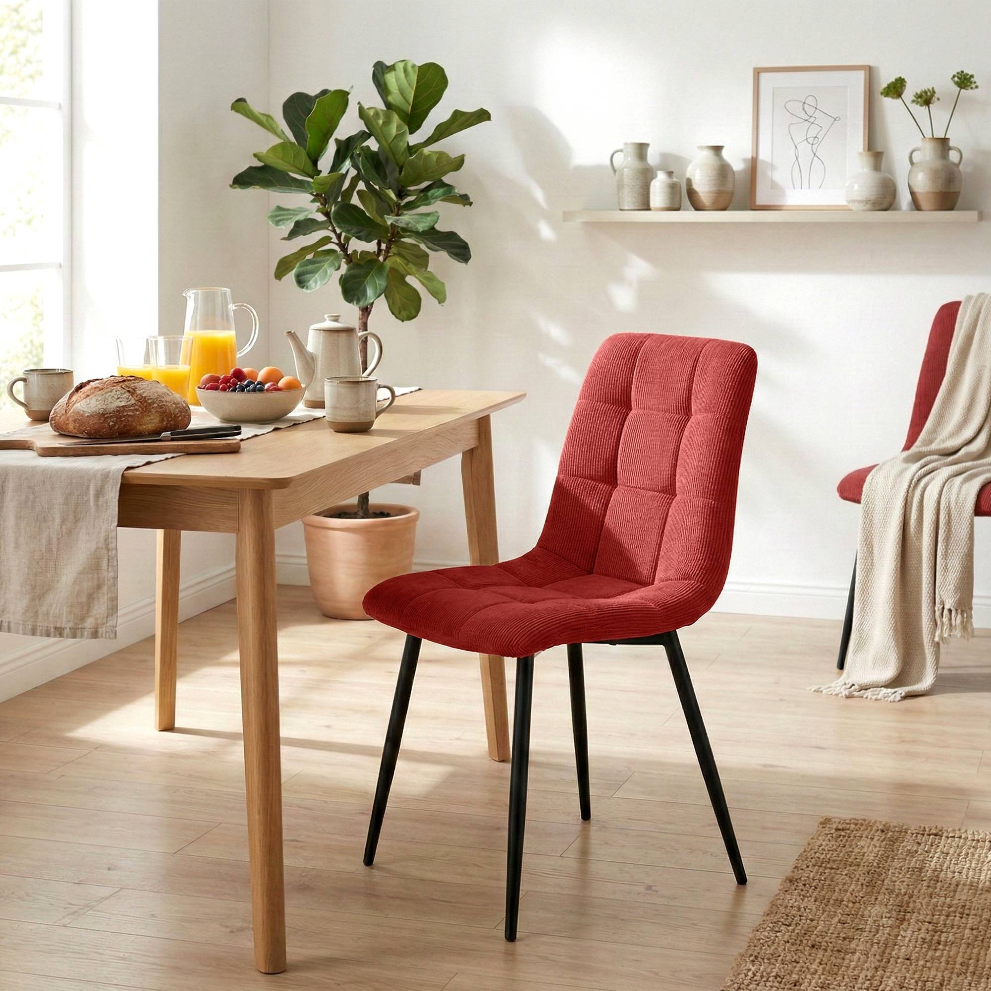 Lot de 2 chaises de salle a manger Antibes en velours cotele