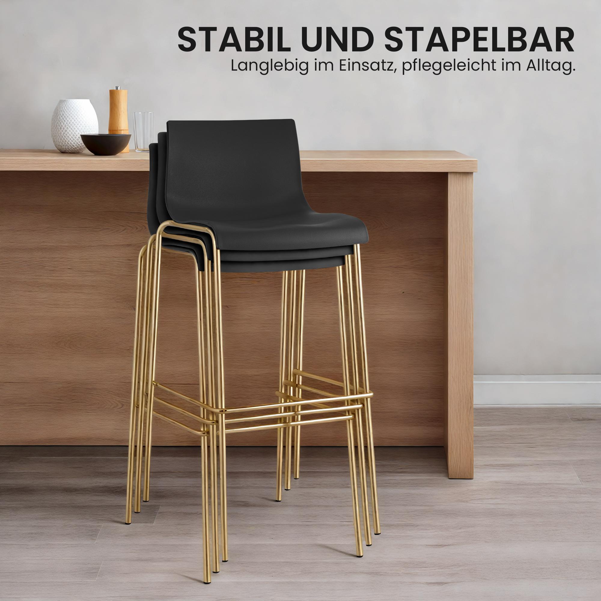 Lot de 2 tabourets de bar Hover, plastique, piètement 4 pieds, doré