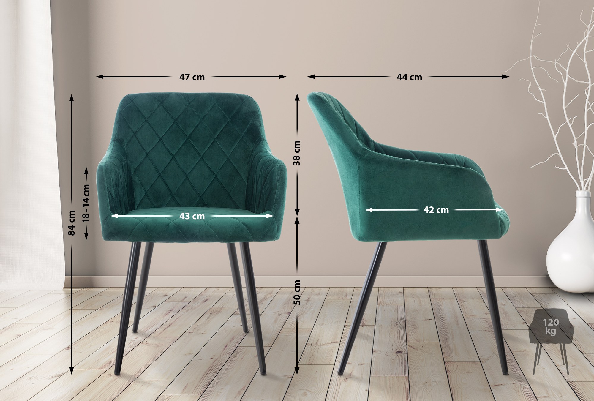 Lot de 4 chaises de salle à manger Shila avec Piètement en Métal noir
