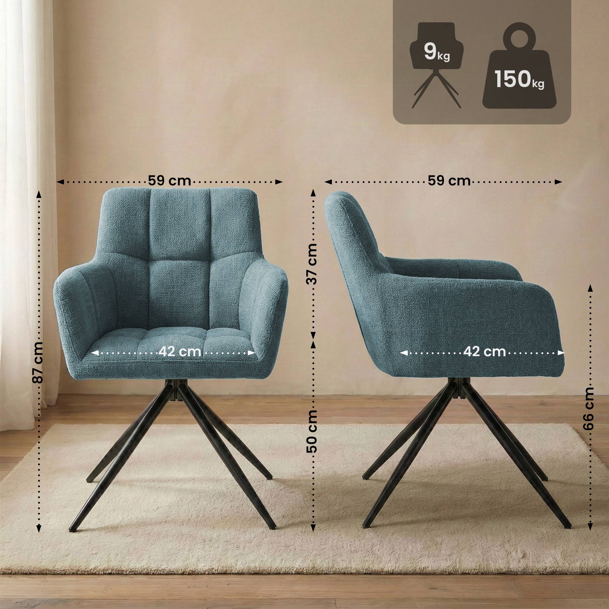Lot de 2 chaises de salle à manger Jonah en tissu
