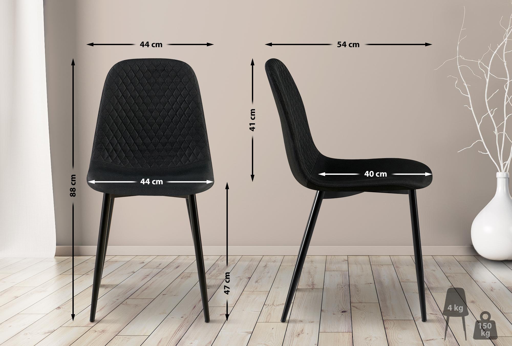 Lot de 4 Chaises de salle à manger Giverny avec Piètement en métal noir