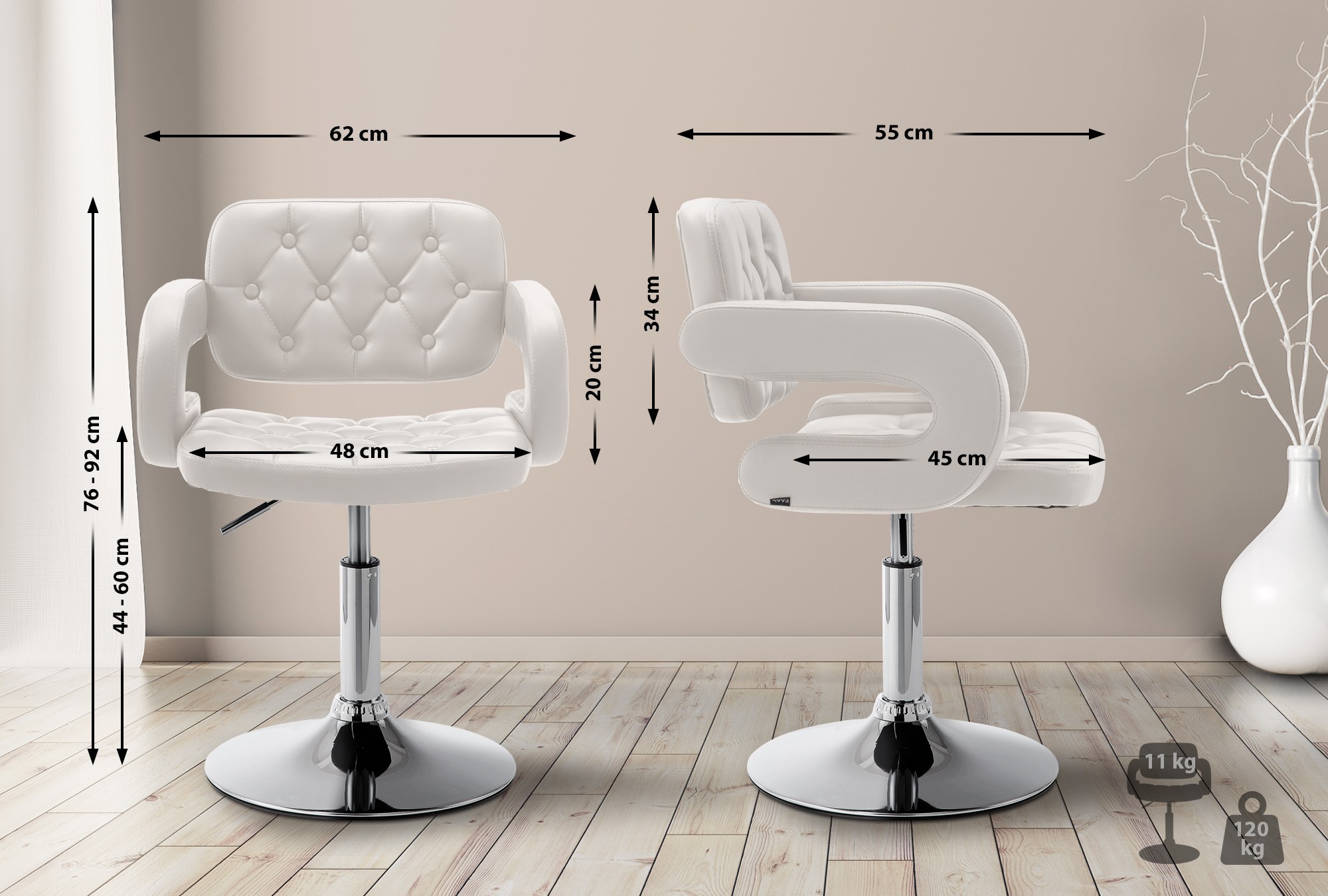 Chaise Lounge Dublin Similicuir - Piètement avec colonne centrale en métal chromé