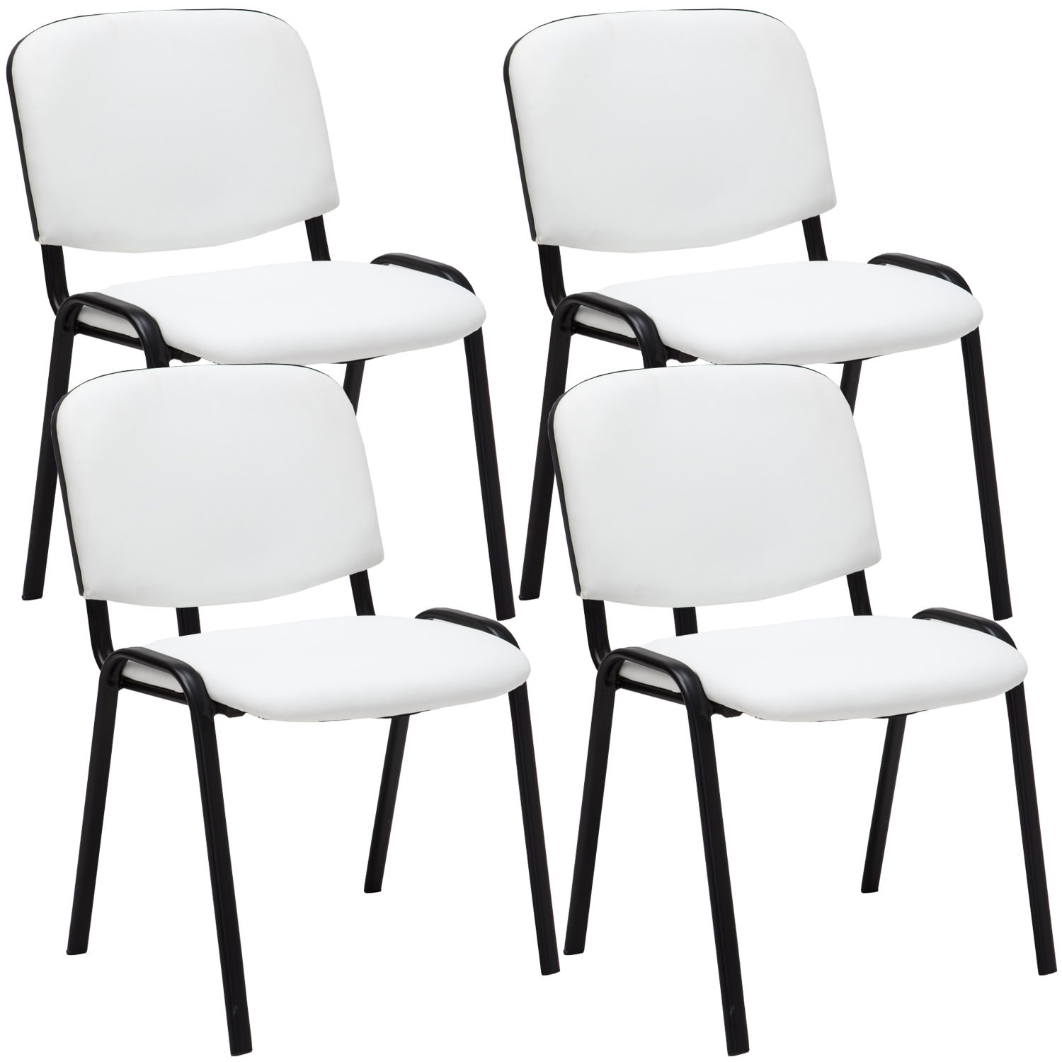 Lot de 4 chaises visiteur empilables Ken en similicuir et piètement noir