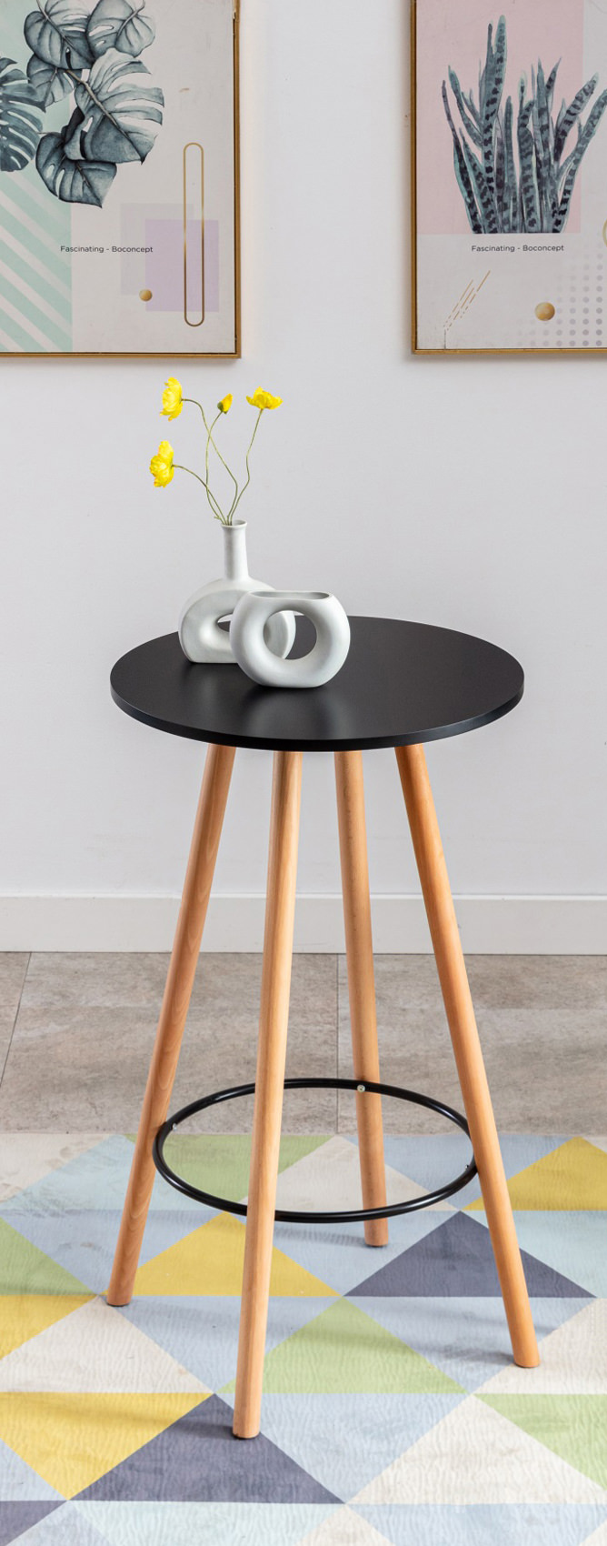CLP Table haute de bar Mijas en Bois avec plateau rond et Repose-pieds en Métal