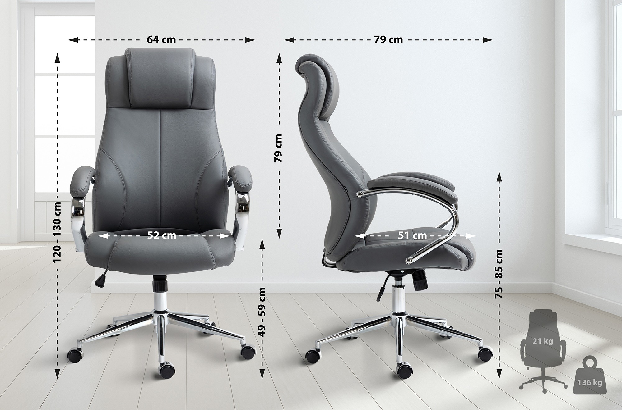 Chaise de bureau Salford cuir véritable