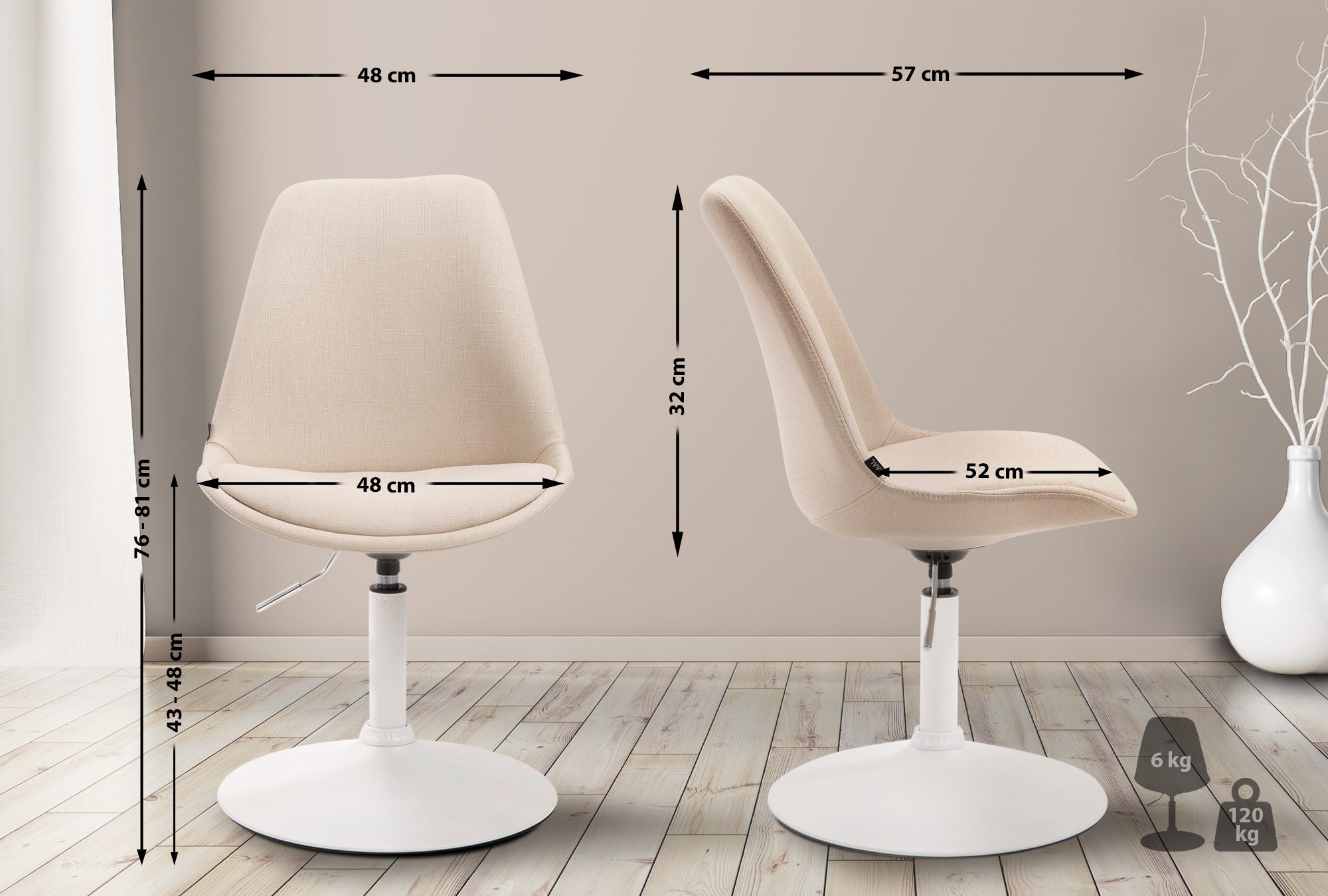 Chaise de salle à manger Maverick tissu avec pied trompette