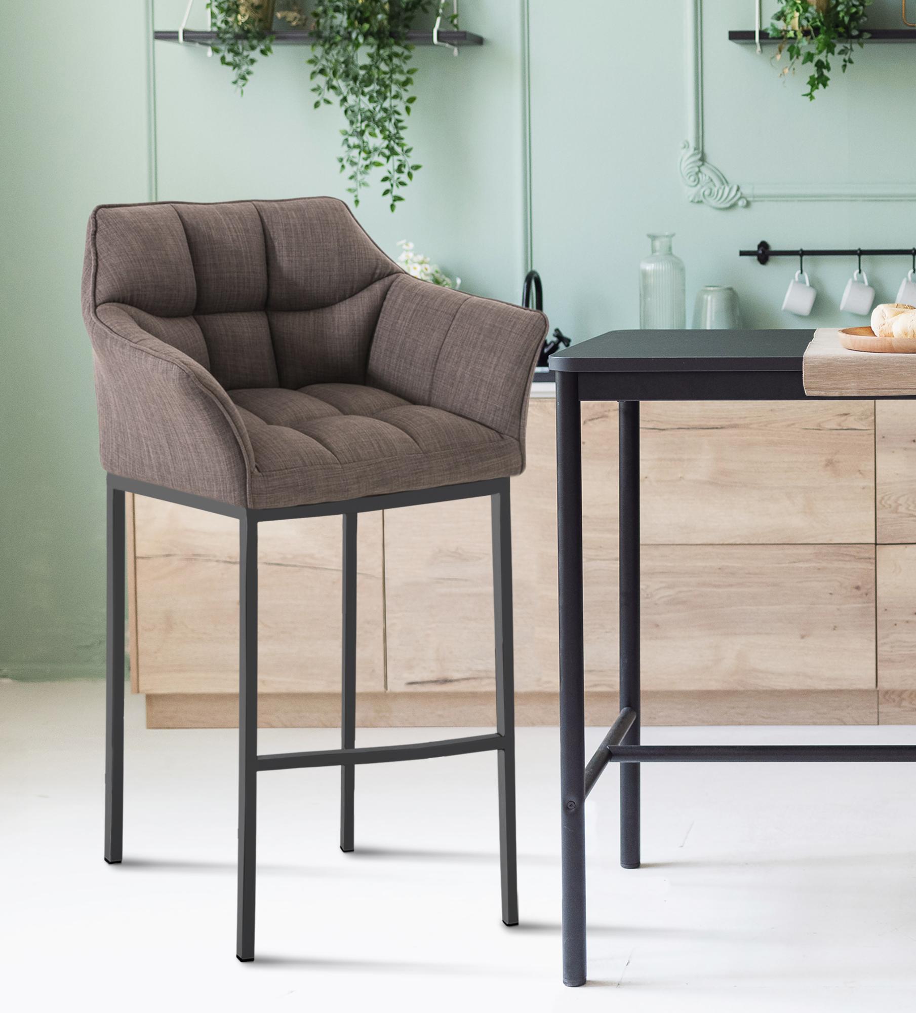Lot de 2 tabourets de bar Damaso en tissu avec piètement à quatre pieds