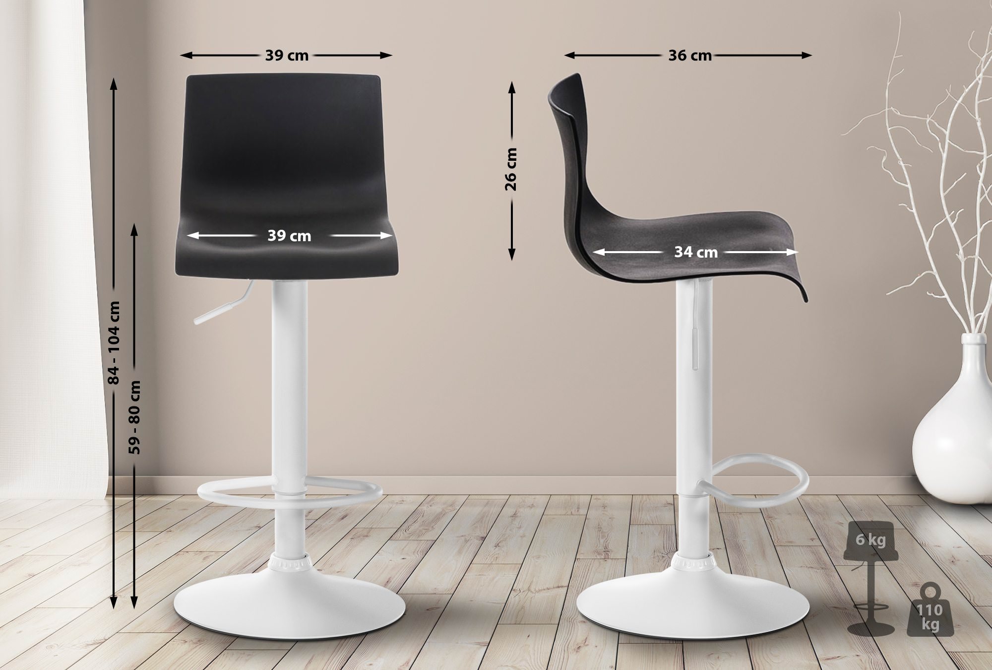 Tabouret de bar Hover Réglable en Hauteur Assise Plastique