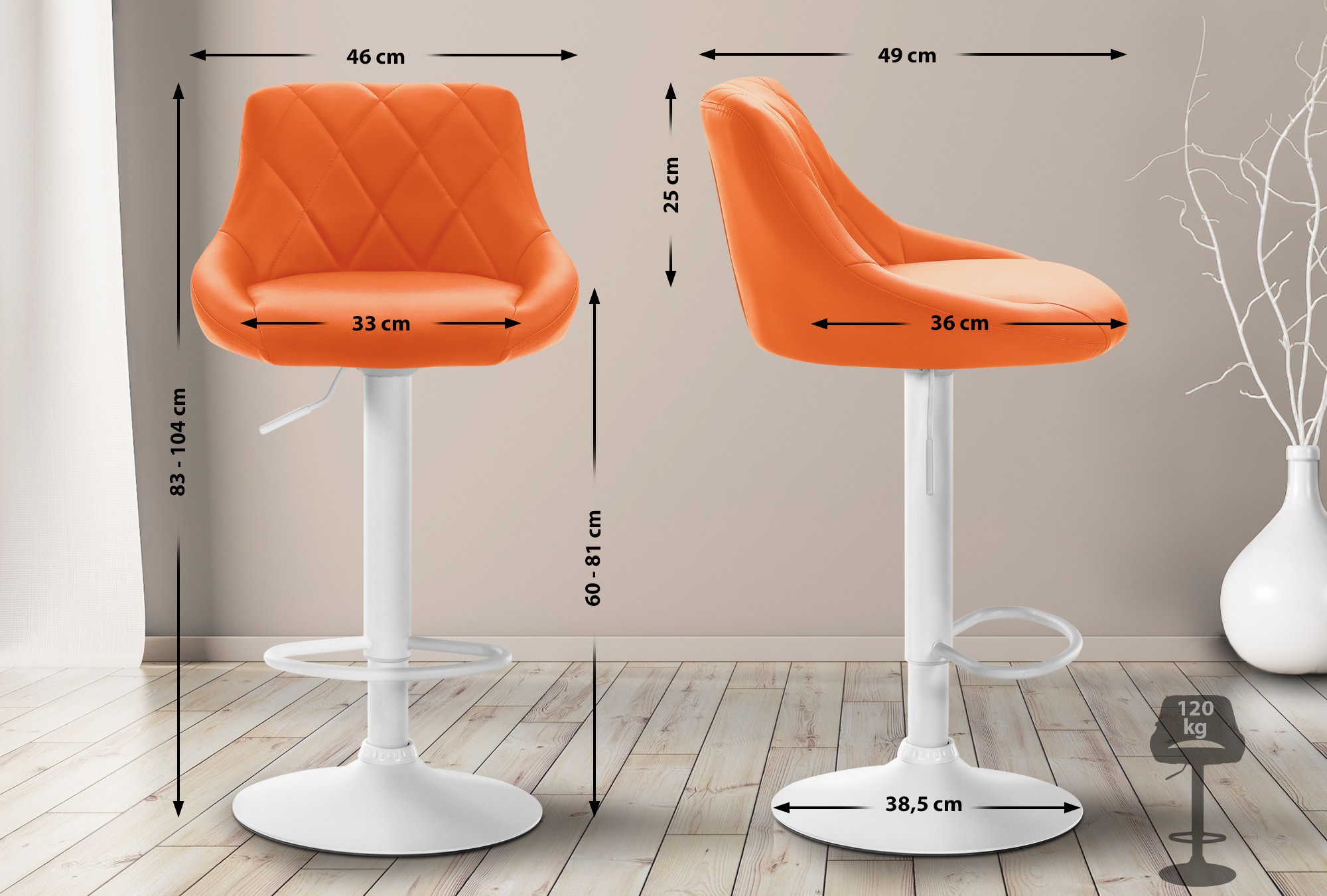 Tabouret de bar Lazio en similicuir avec pied en métal
