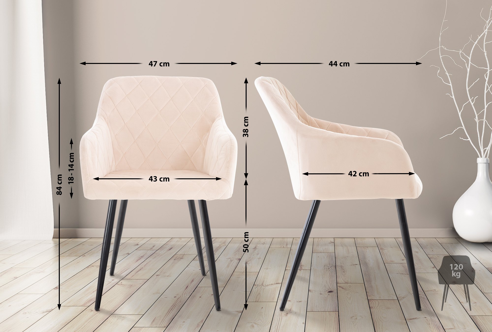 Chaise de salle à manger Shila avec Piètement en Métal noir