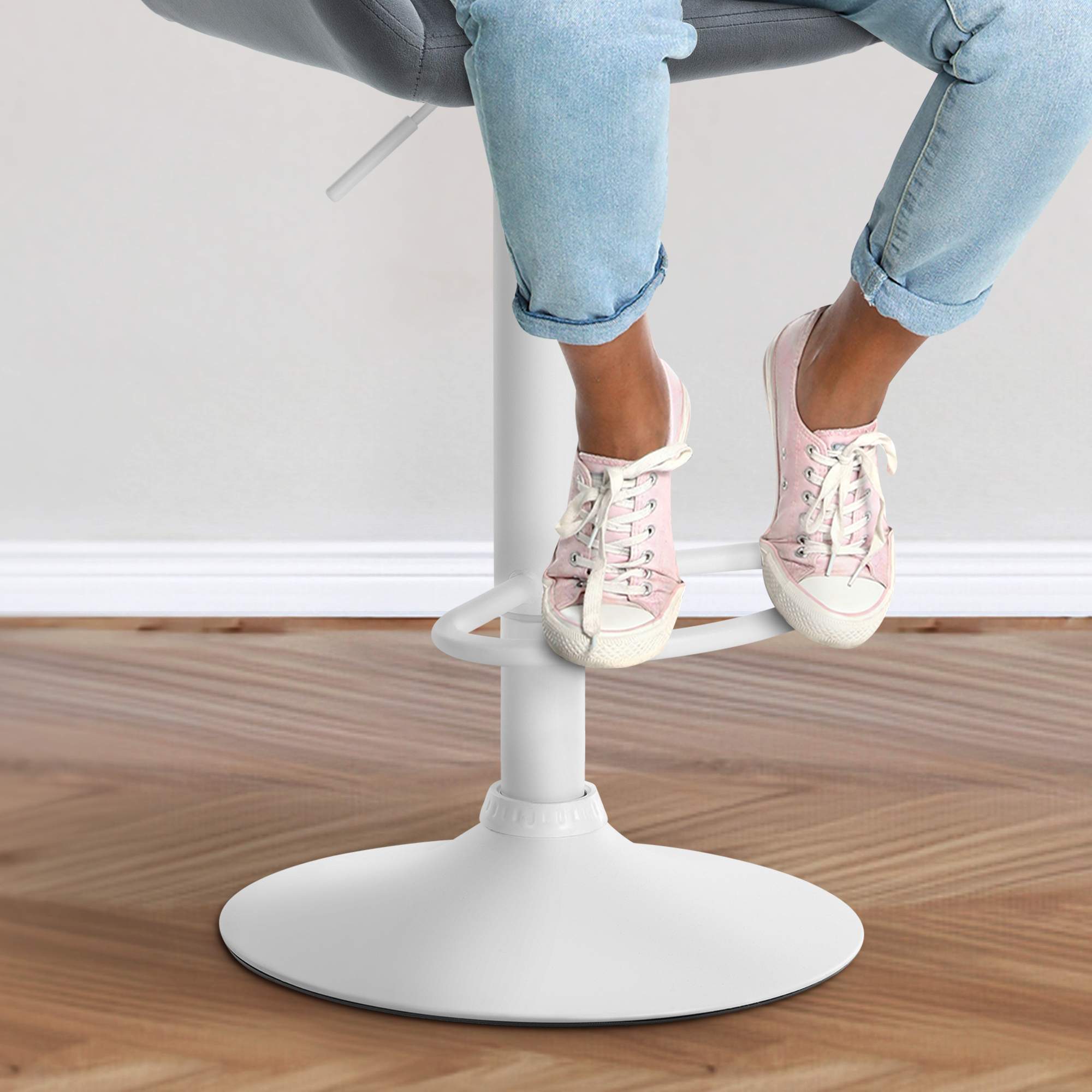Tabouret de bar Braga Velours avec pied en métal réglable et pivotant
