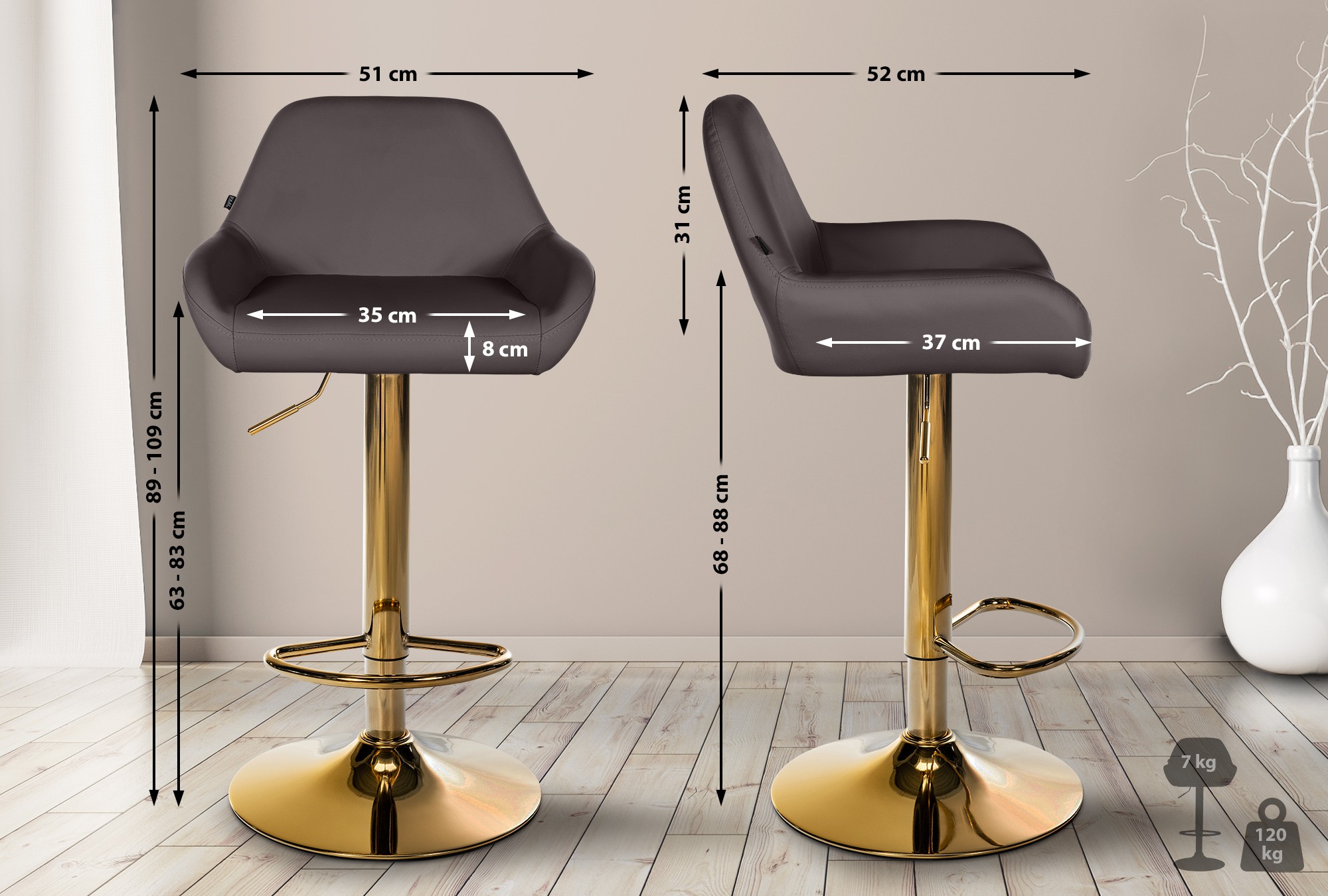 Tabouret de bar Braga Gold similicuir