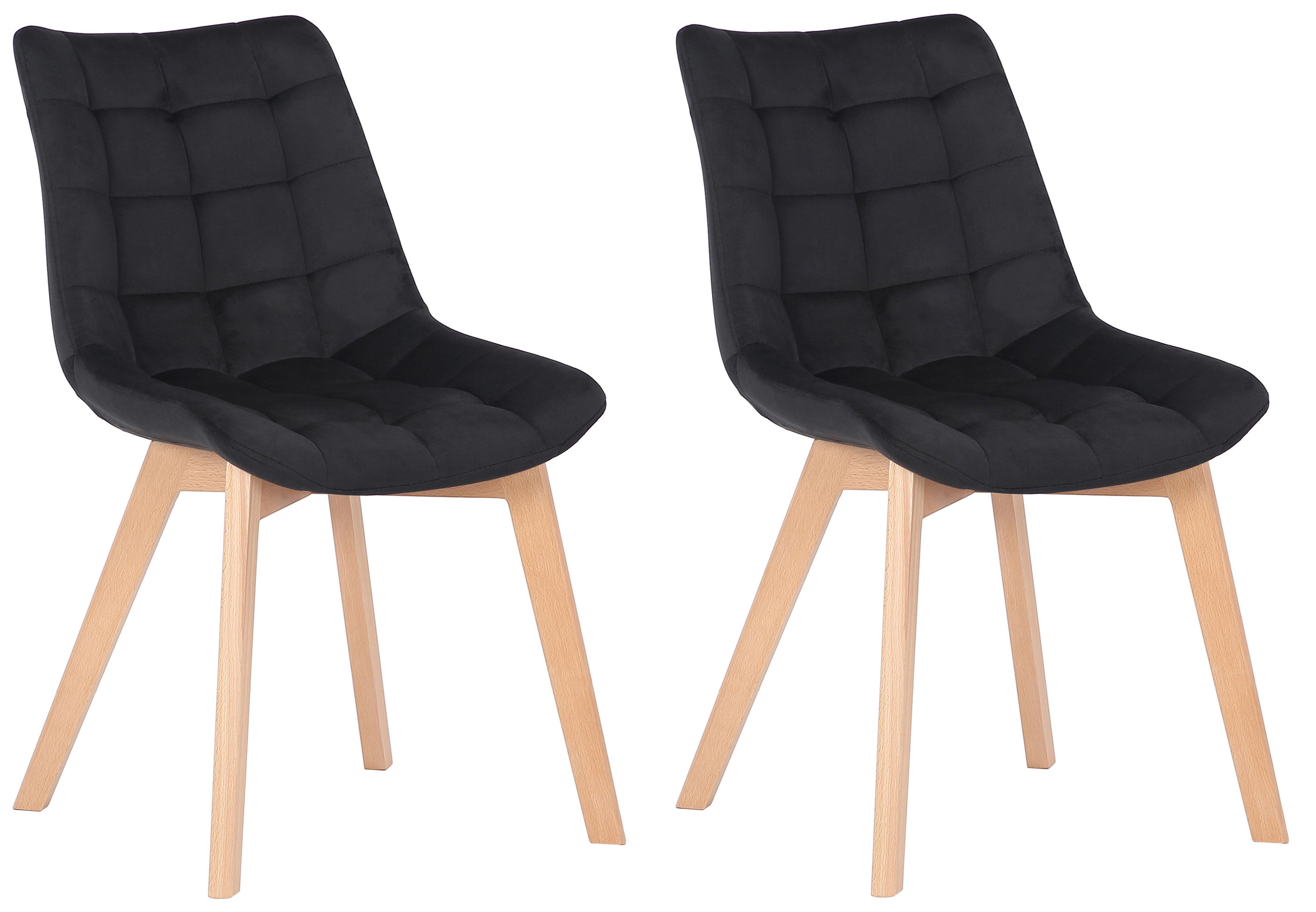 Lot de 2 Chaises de salle à manger Passaic velours avec pieds en Bois de hêtre