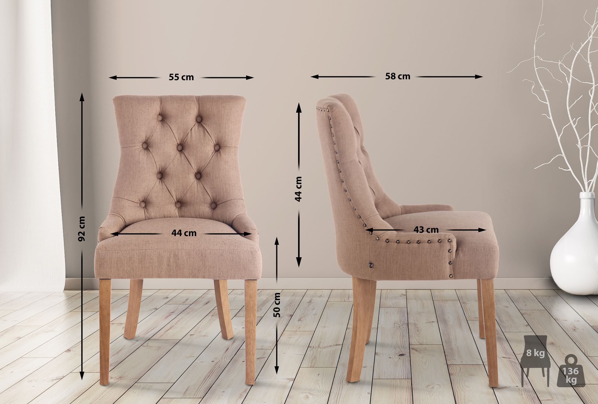 Lot de 2 chaises de salle à manger Aberdeen en tissu