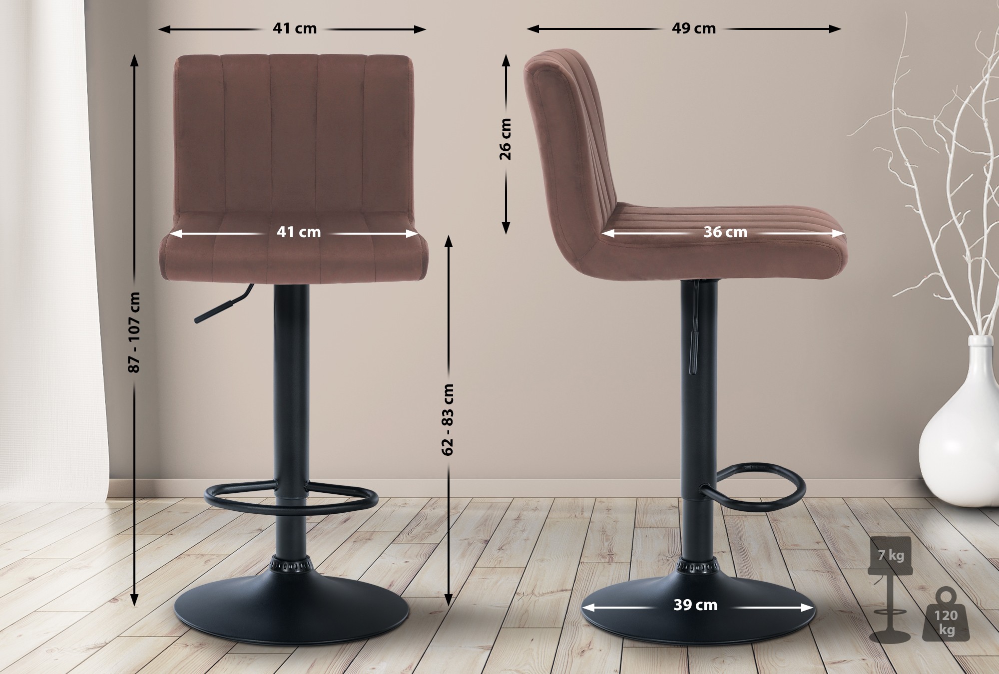 Lot de 2 tabourets de bar Jamie velours