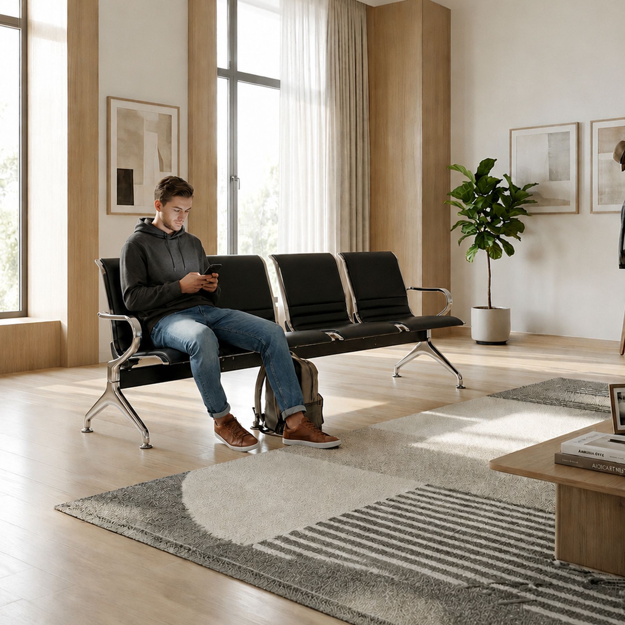 Banc d'attente Frankfurt - design moderne, assise confortable, montage facile, ideal pour halls et espaces publics