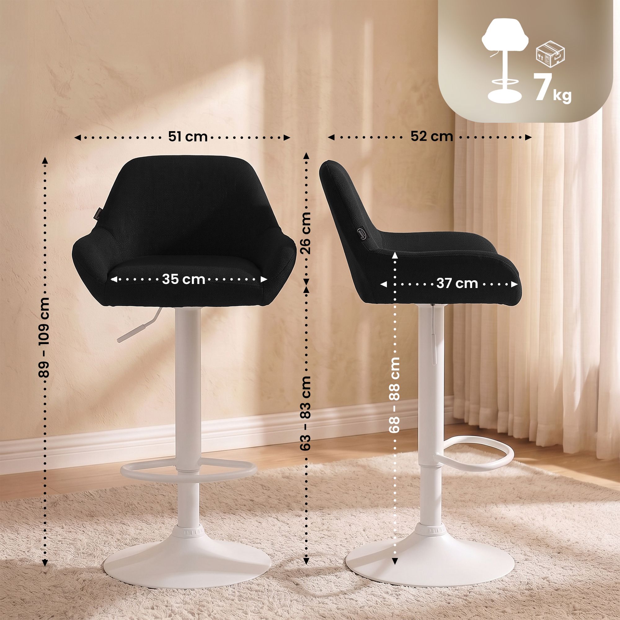 Lot de 2 tabourets de bar Braga en tissu