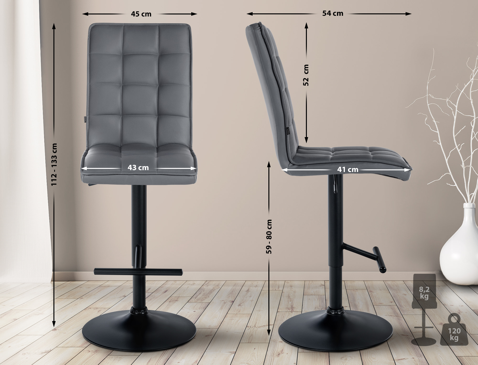 Tabouret de bar Peking en Similicuir réglable et pivotant