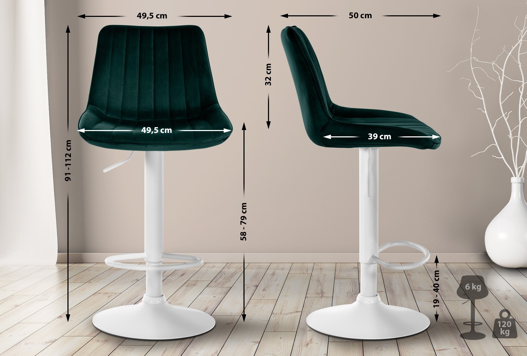 Tabouret de bar Toni en velours