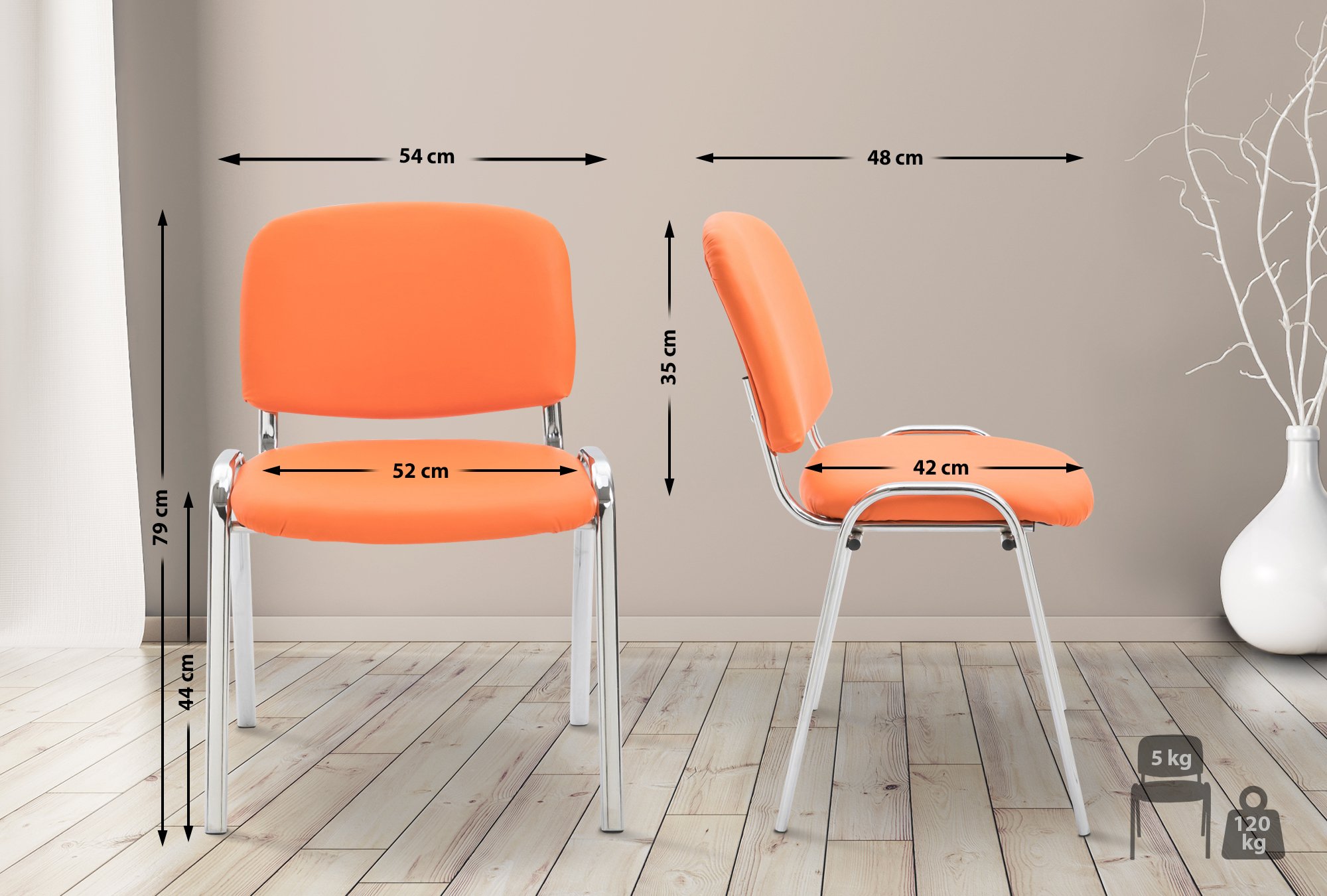 Chaise visiteur Ken en similicuir et piètement en métal chromé