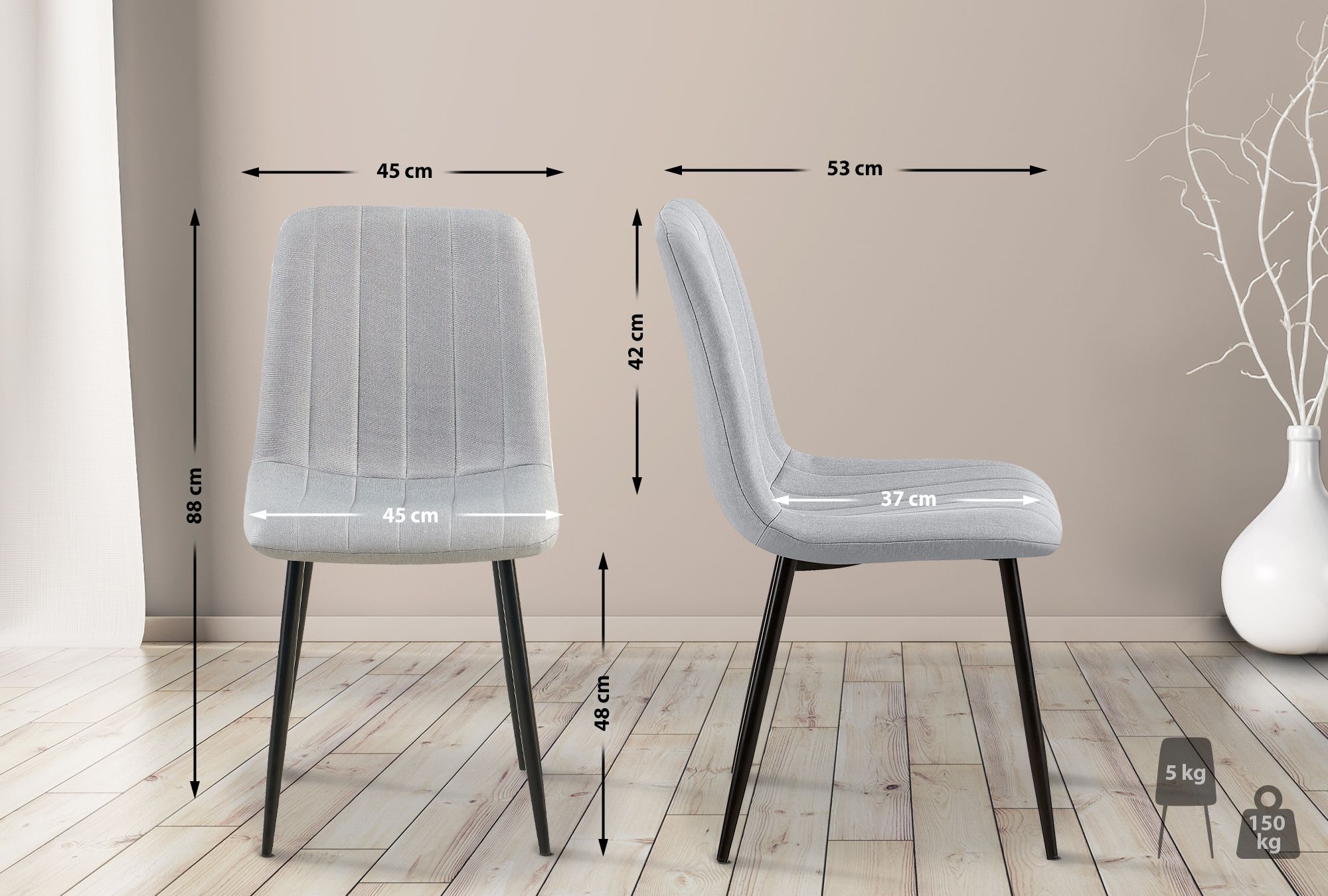 Lot de 4 Chaises de salle à manger Dijon avec Piètement en métal noir