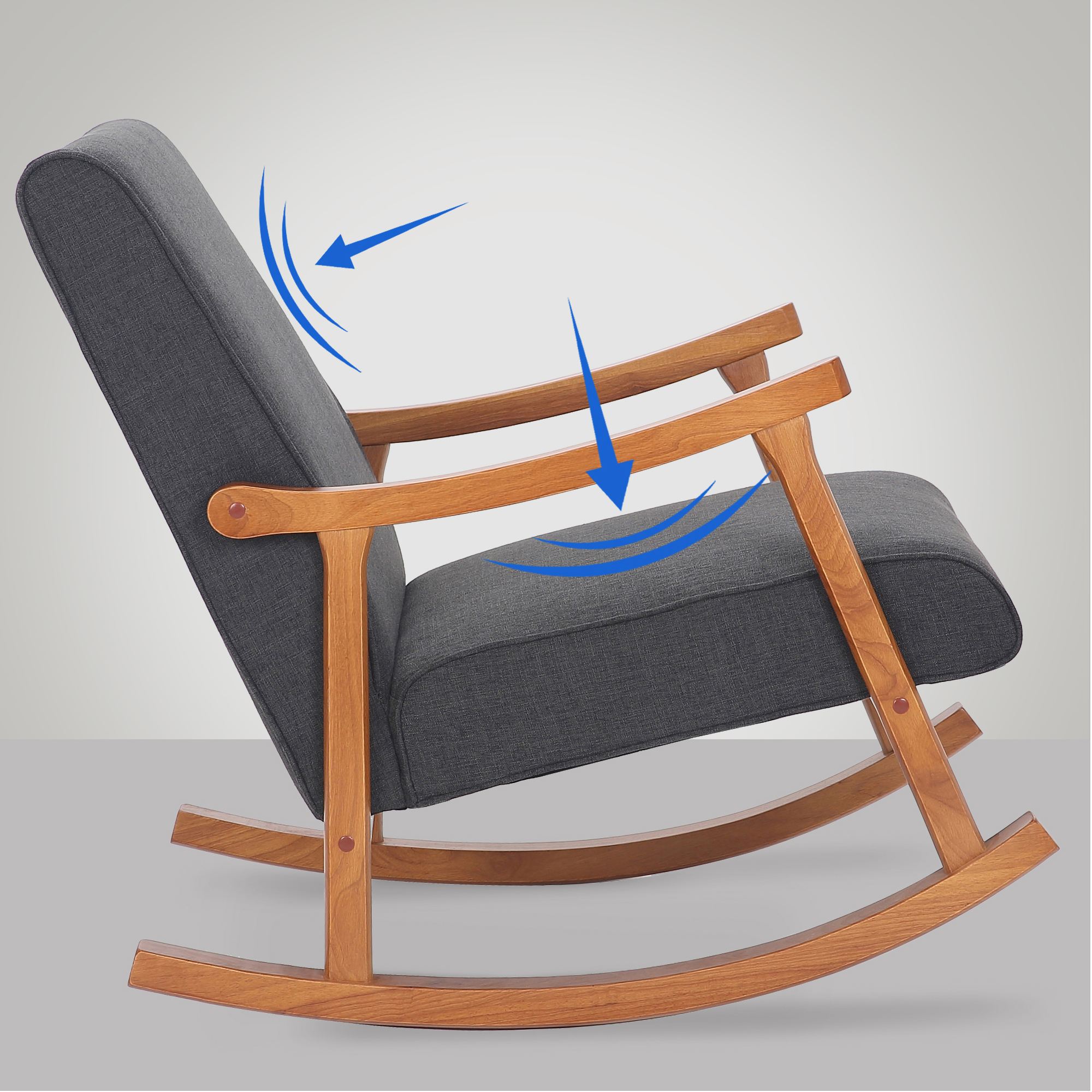 Chaise à bascule Morelia en tissu avec pieds Noyer