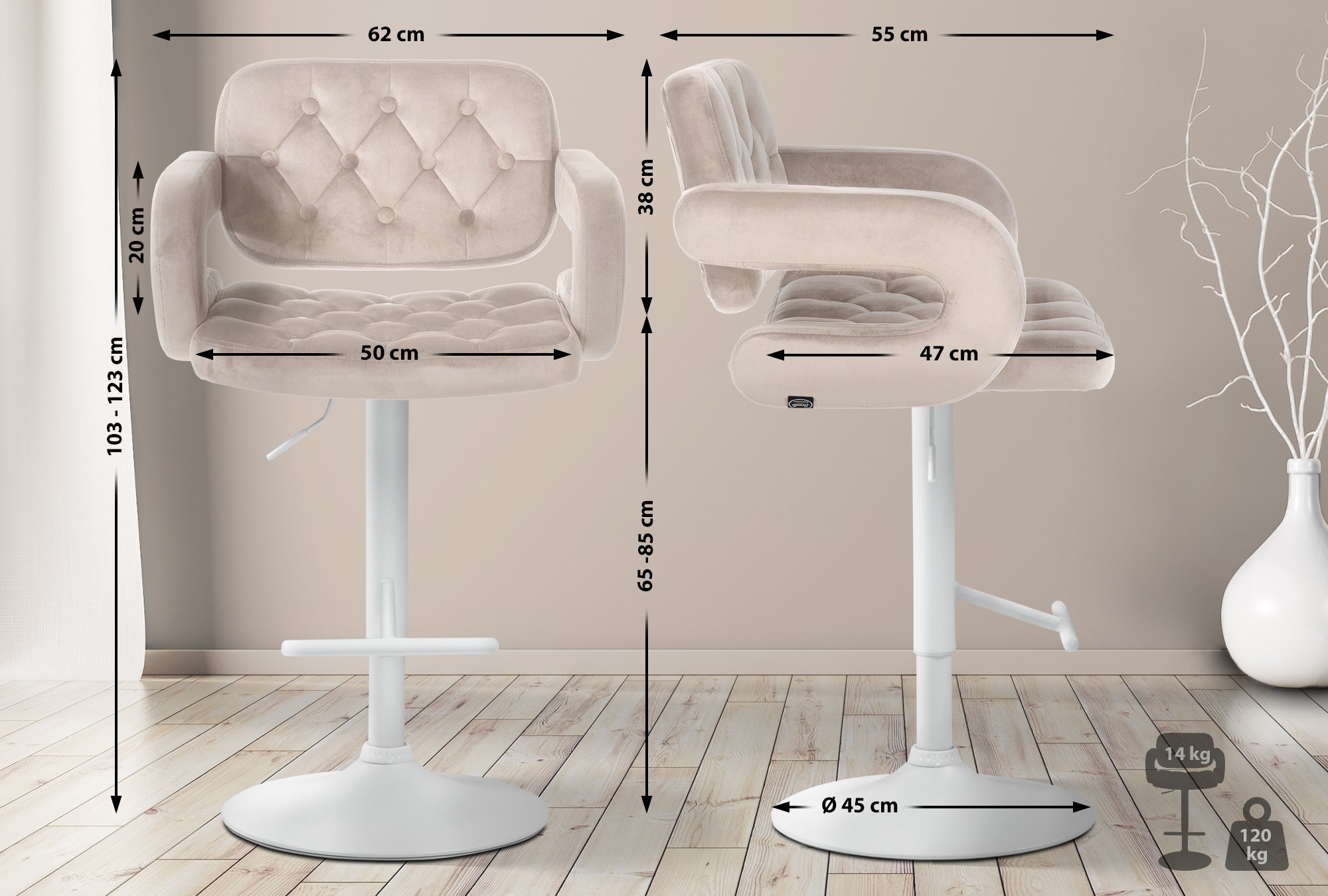Tabouret de bar Dublin velours