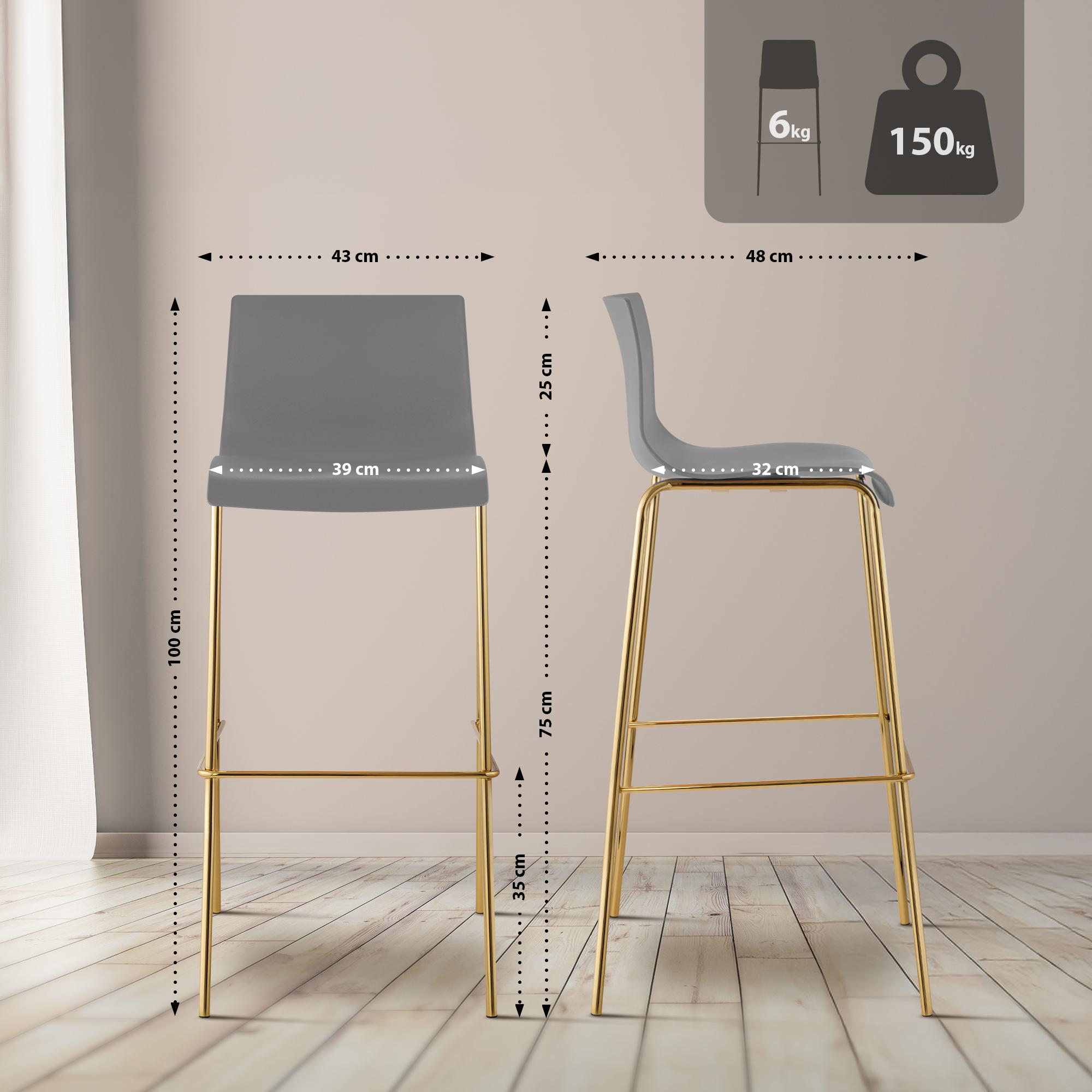 Tabouret de bar Hover plastique piètement 4 pieds or