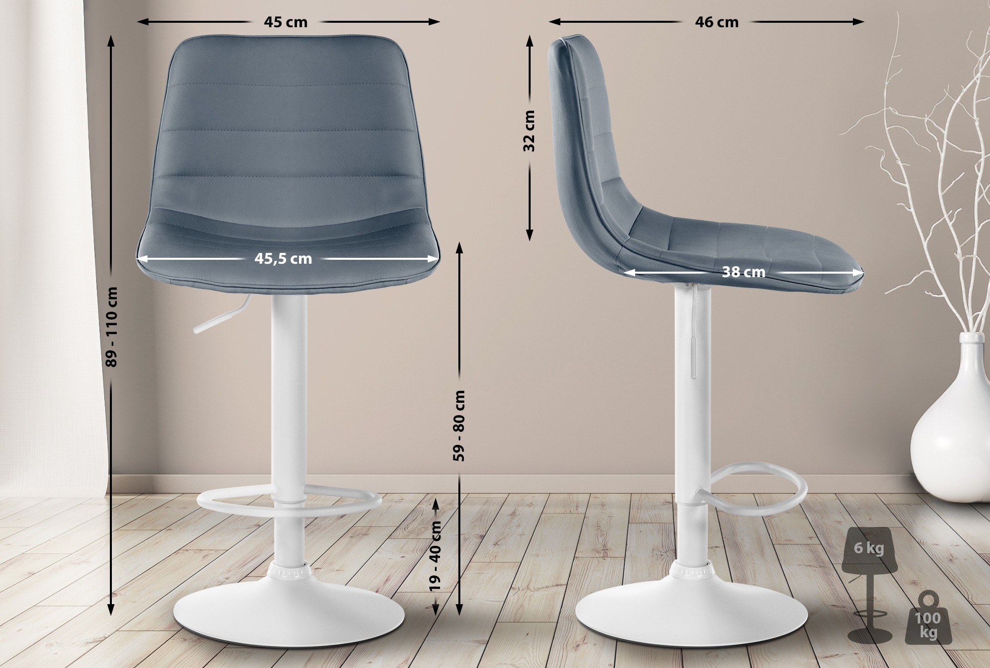 Tabouret de bar Lex en Similicuir Pied trompette en Métal