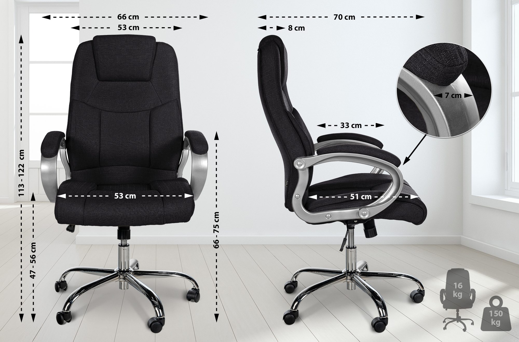 Chaise de bureau Apoll XL en tissu