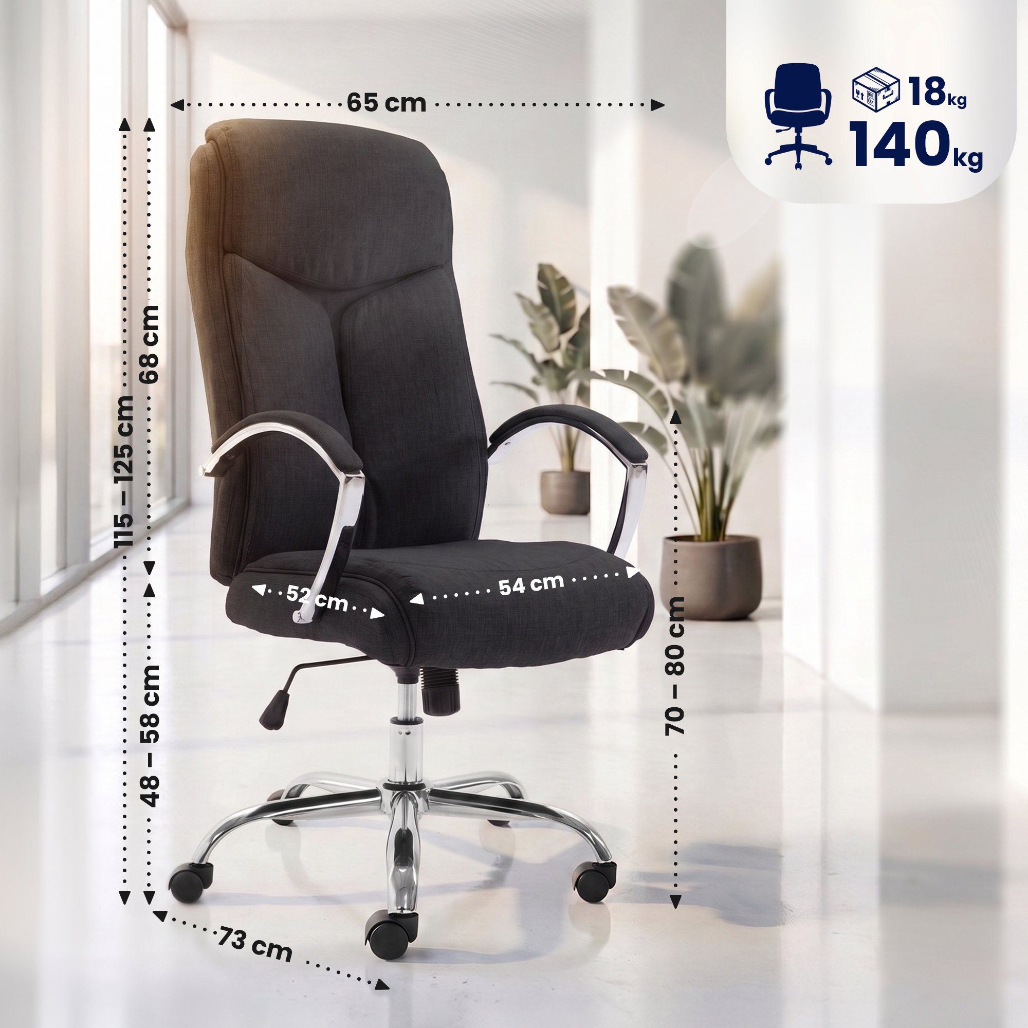 Chaise de bureau Arlen en tissu