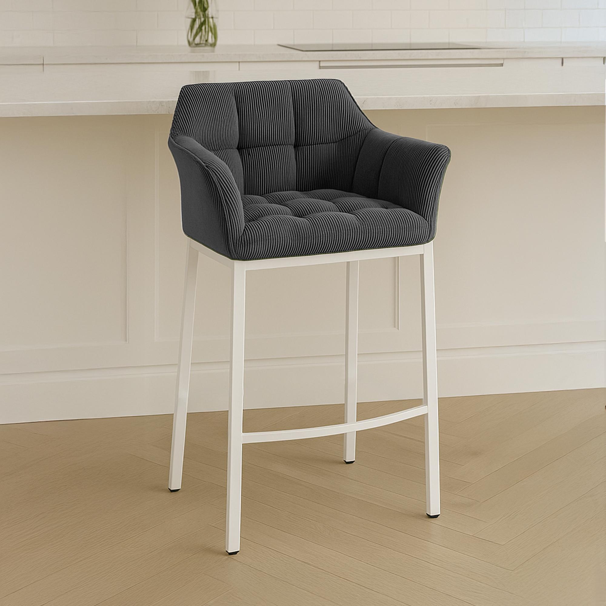 Tabouret de Bar Damaso en Velours Côtelé avec Piétement à Quatre Pieds