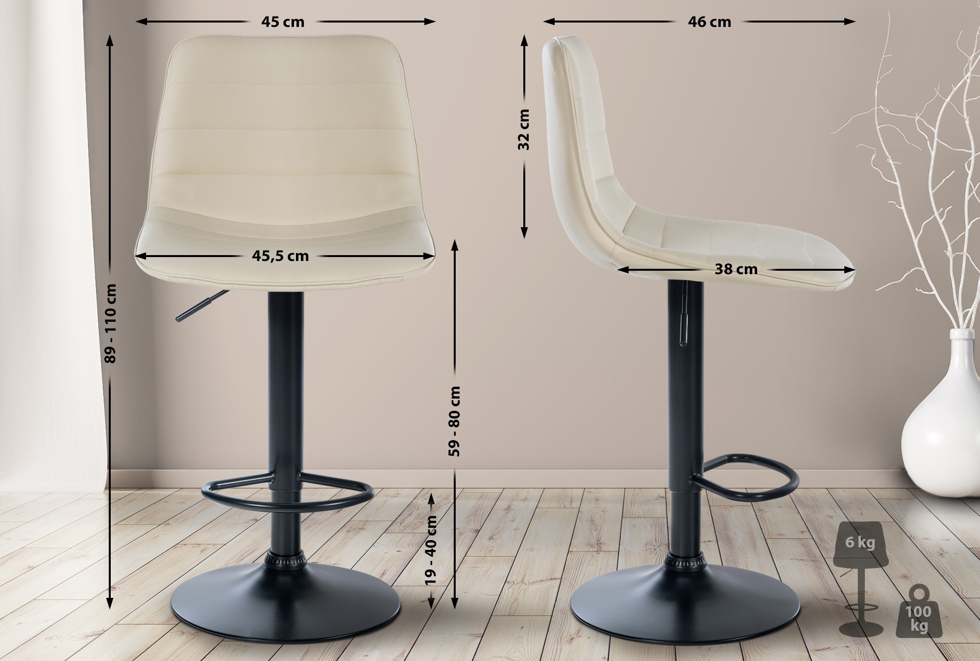 Lot de 2 tabourets de bar Lex similicuir