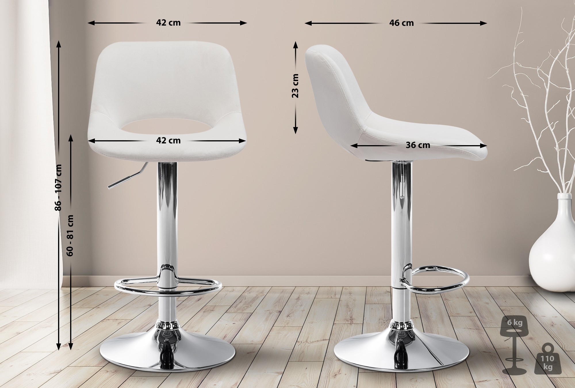 Lot de 2 tabourets de bar Camden velours
