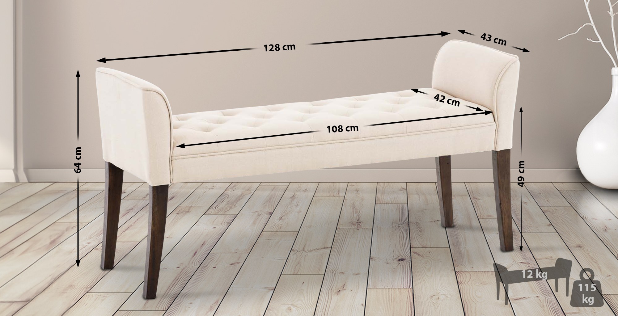 Banquette style Chersterfield Cleopatra en tissu