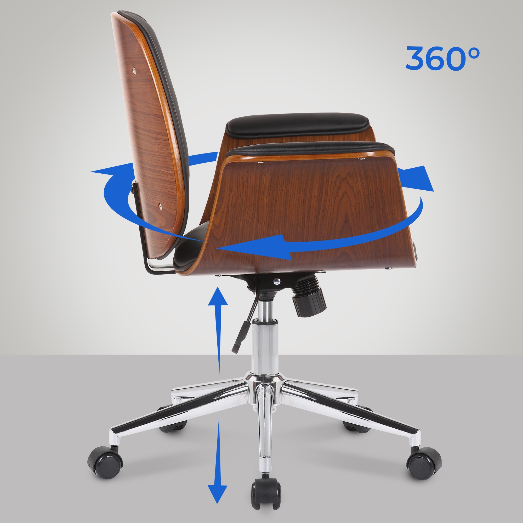 Fauteuil de bureau Kemberg en similicuir avec coque d'assise en bois